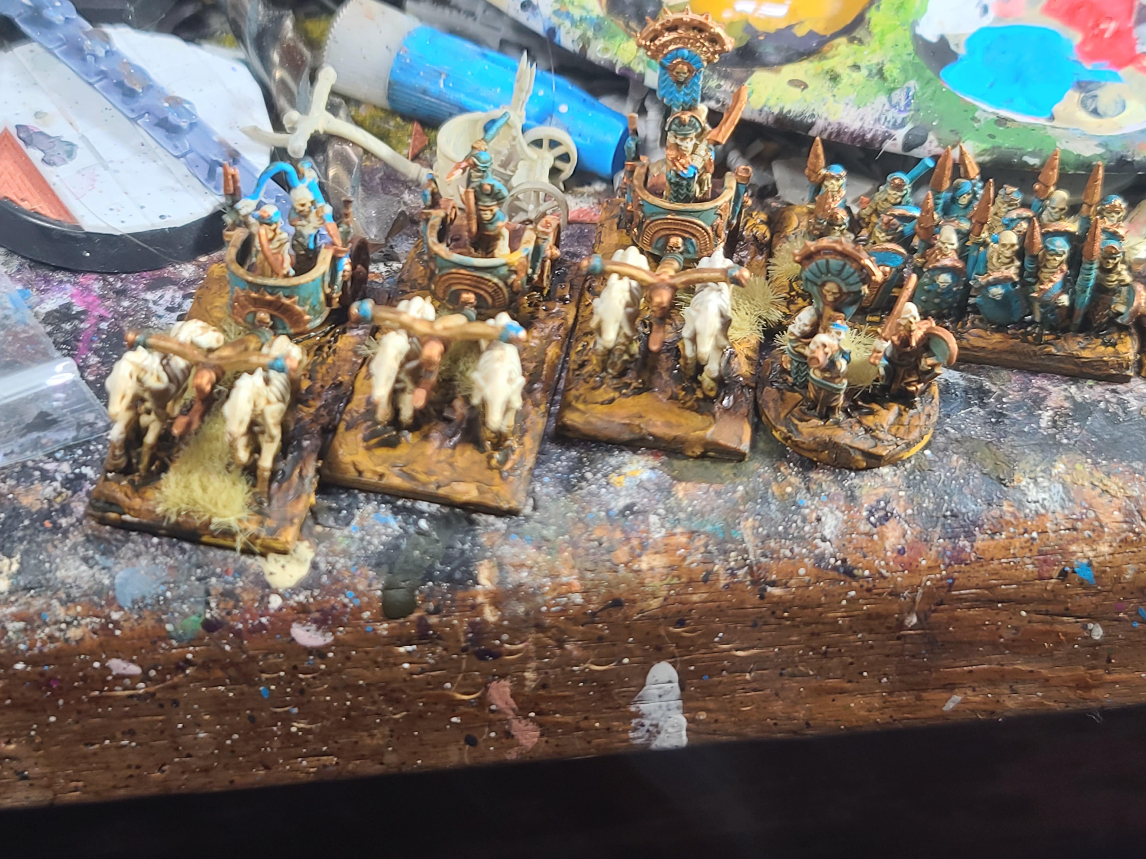10mm, Chariots, Greenskin Miniatures, Marvelous Minipaints, Skeletons, Tomb Kings, Warmaster, Warriors