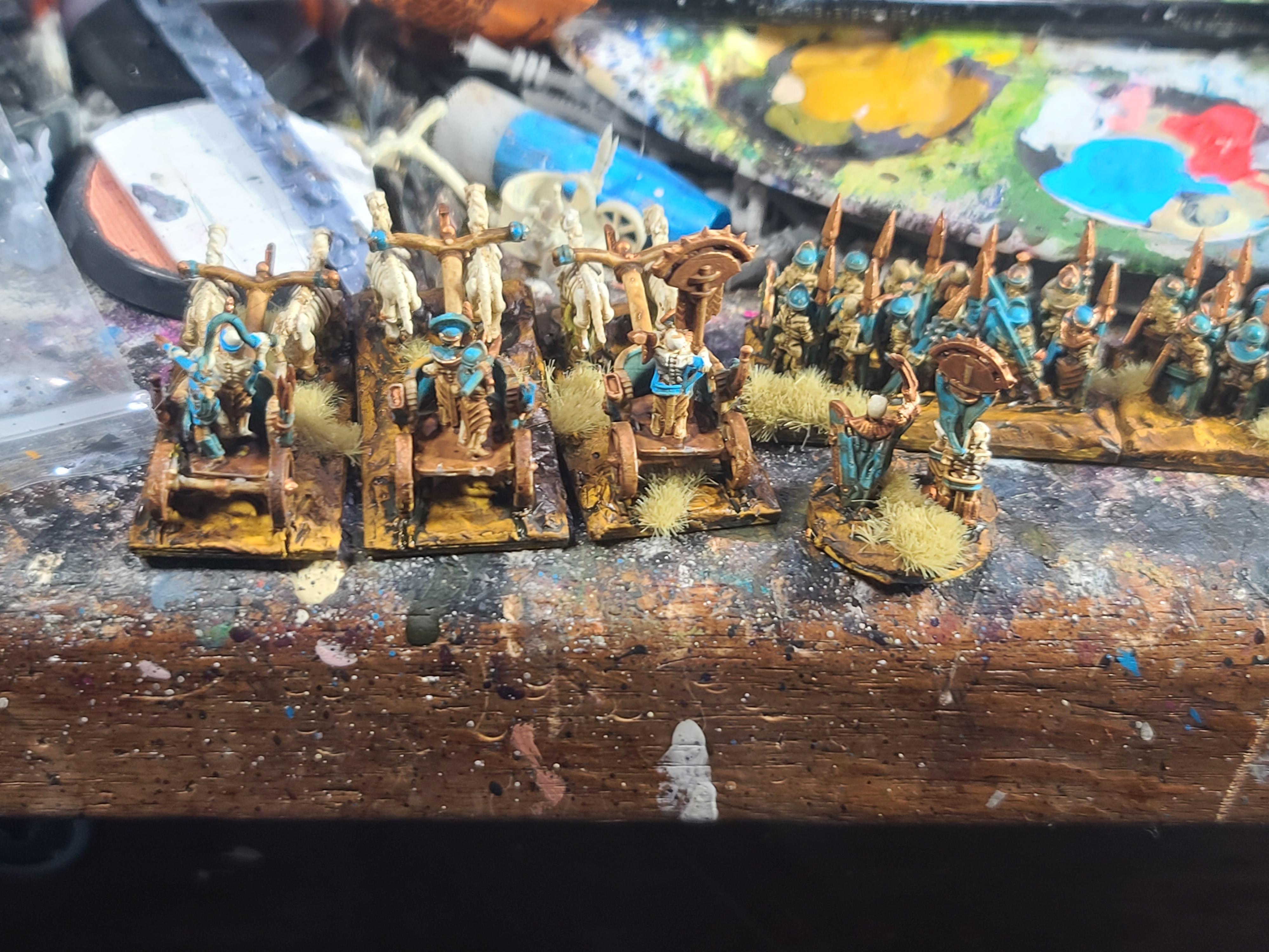 10mm, Chariots, Greenskin Miniatures, Marvelous Minipaints, Skeletons, Tomb Kings, Warmaster, Warriors