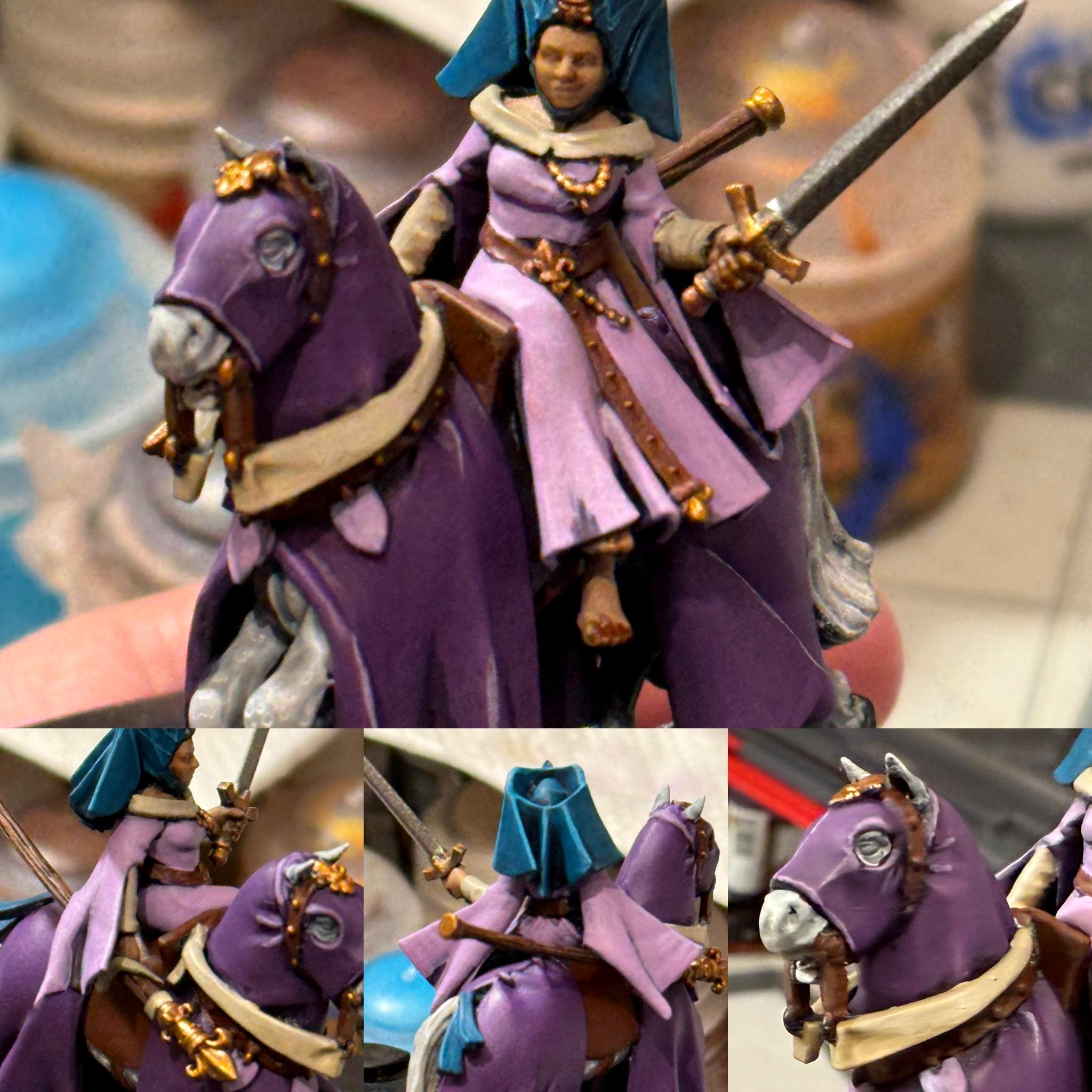 Bretonnians, Damsel, Horseback, Mage, Magic User, Montage, Painting, Sorcerer, Wizard