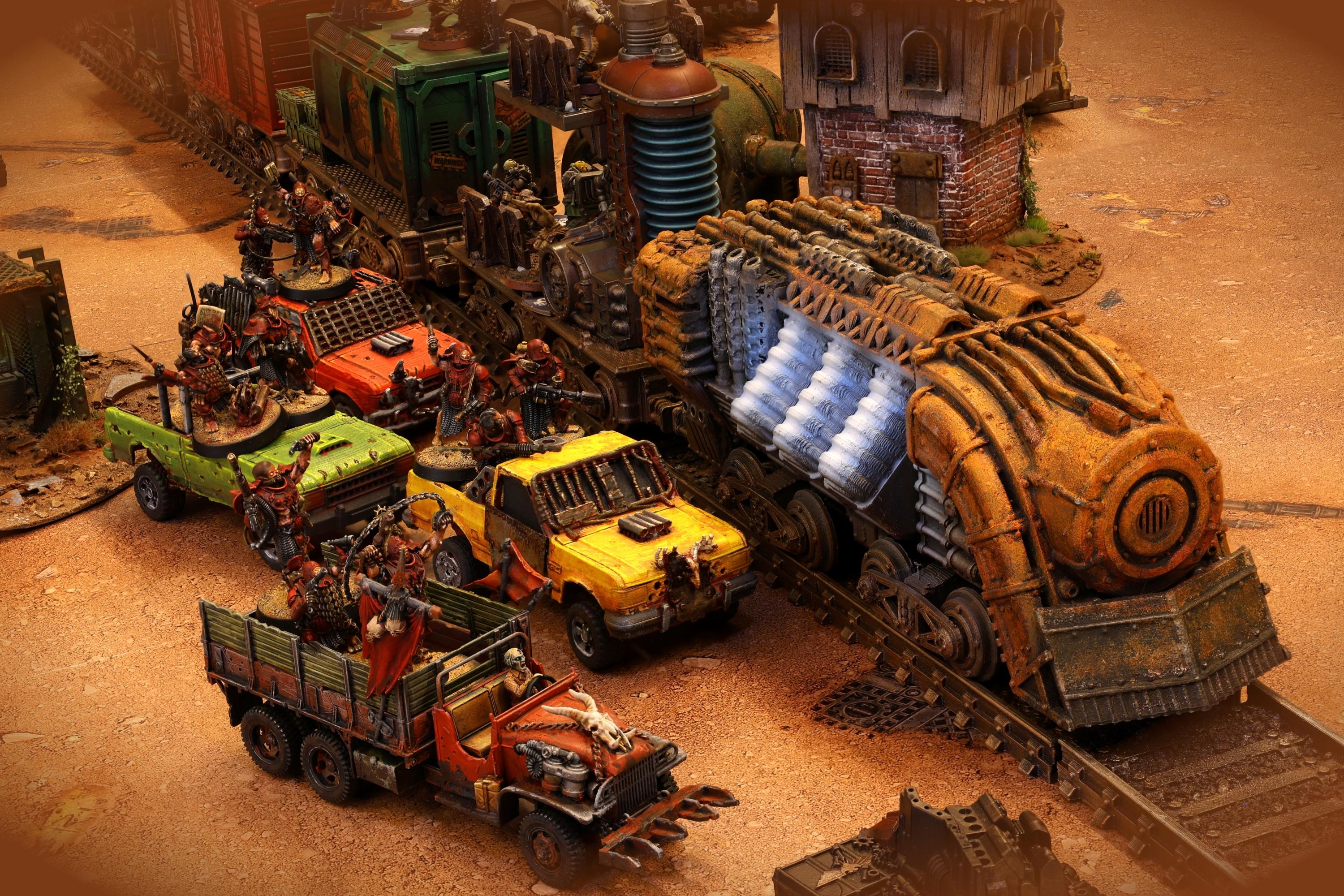 Cars, Post Apocalyptic, Terrain, Train, Truck, Wasteland
