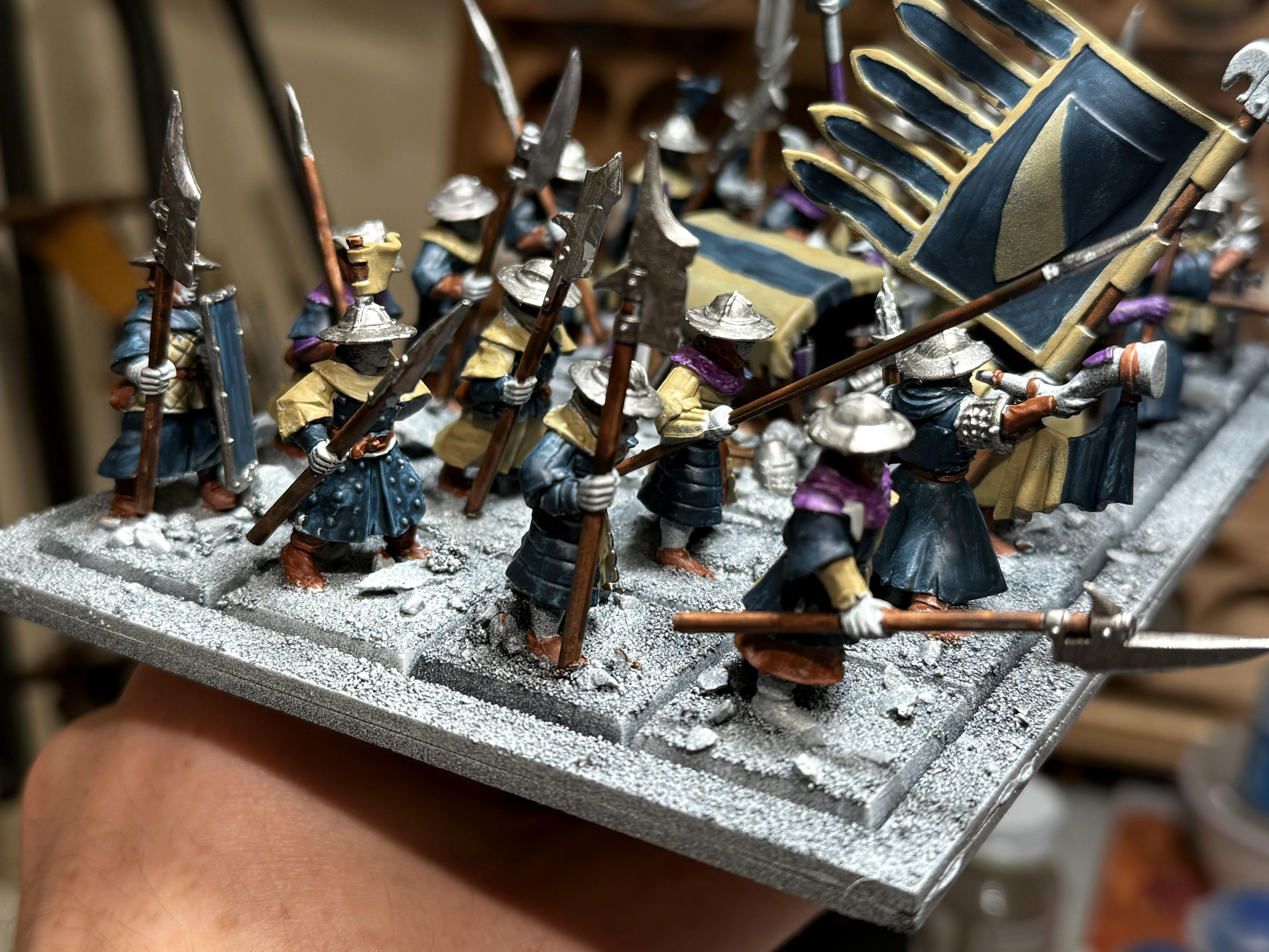 Archers, Bretonnian Exiles, Bretonnians, Conversion, Mediterranean Basing, Men-at-arms, Painted, Peasants, Unit Fillers, Yeomen