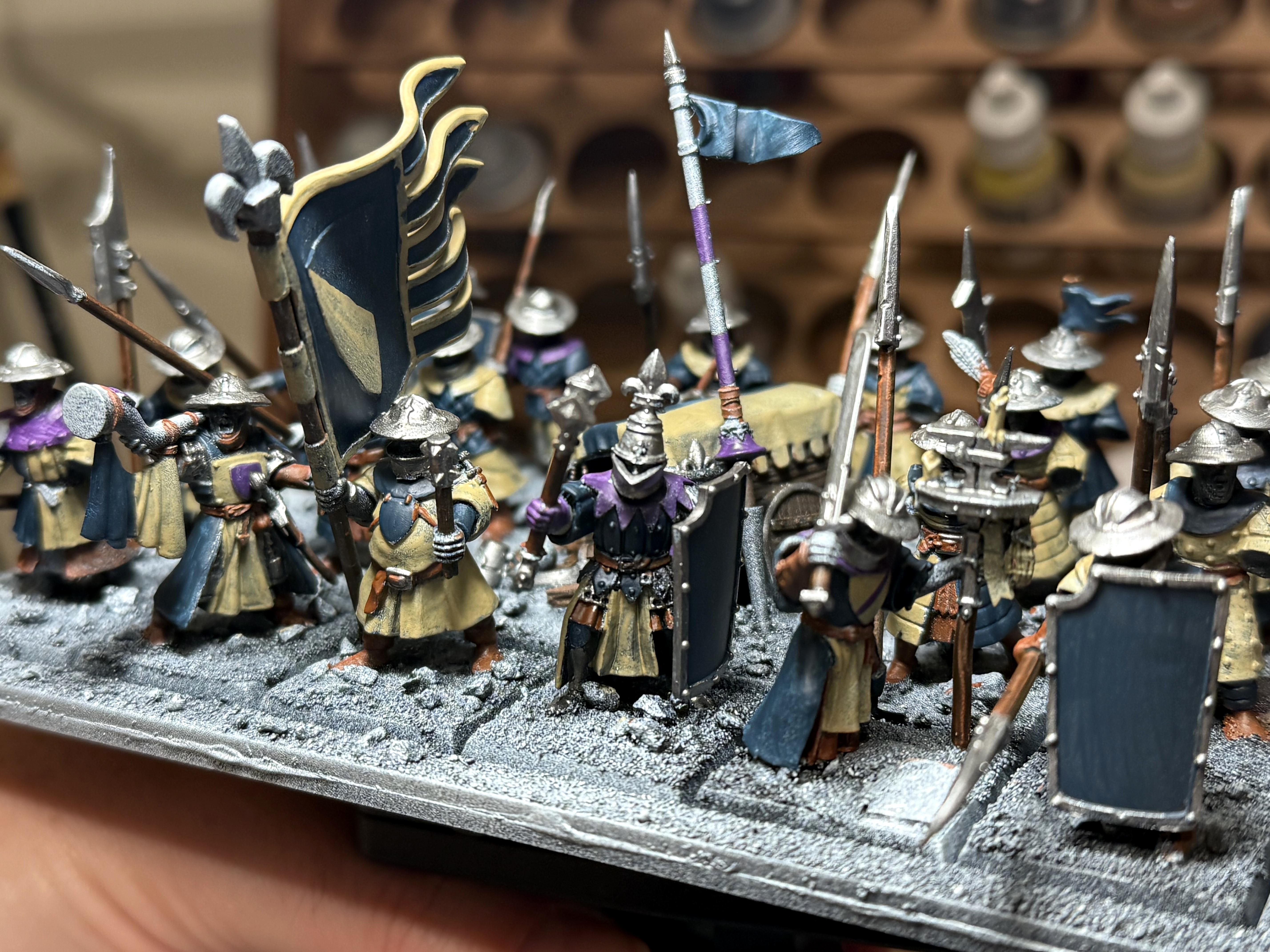 Archers, Bretonnian Exiles, Bretonnians, Conversion, Mediterranean Basing, Men-at-arms, Painted, Peasants, Unit Fillers, Yeomen