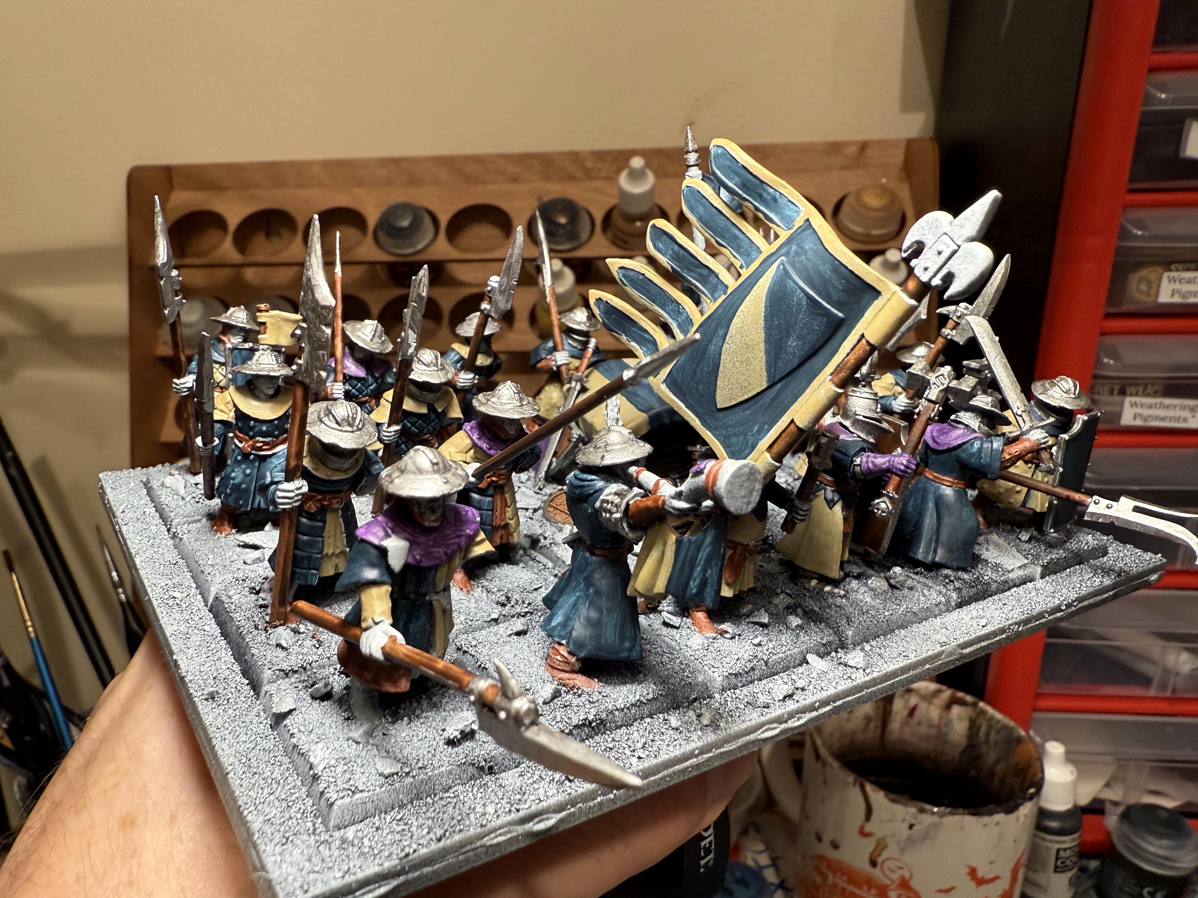 Archers, Bretonnian Exiles, Bretonnians, Conversion, Mediterranean Basing, Men-at-arms, Painted, Peasants, Unit Fillers, Yeomen