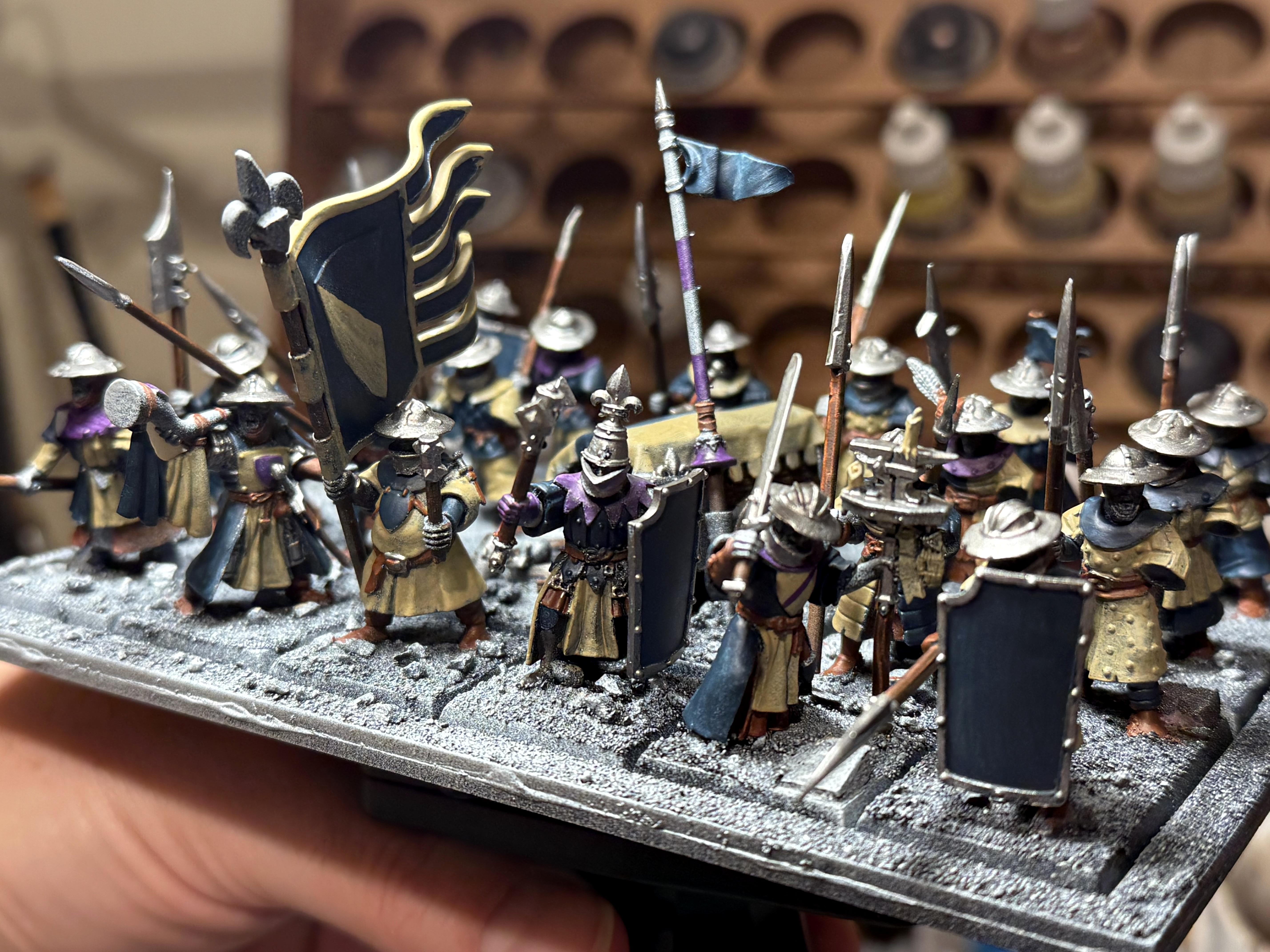 Archers, Bretonnian Exiles, Bretonnians, Conversion, Mediterranean Basing, Men-at-arms, Painted, Peasants, Unit Fillers, Yeomen