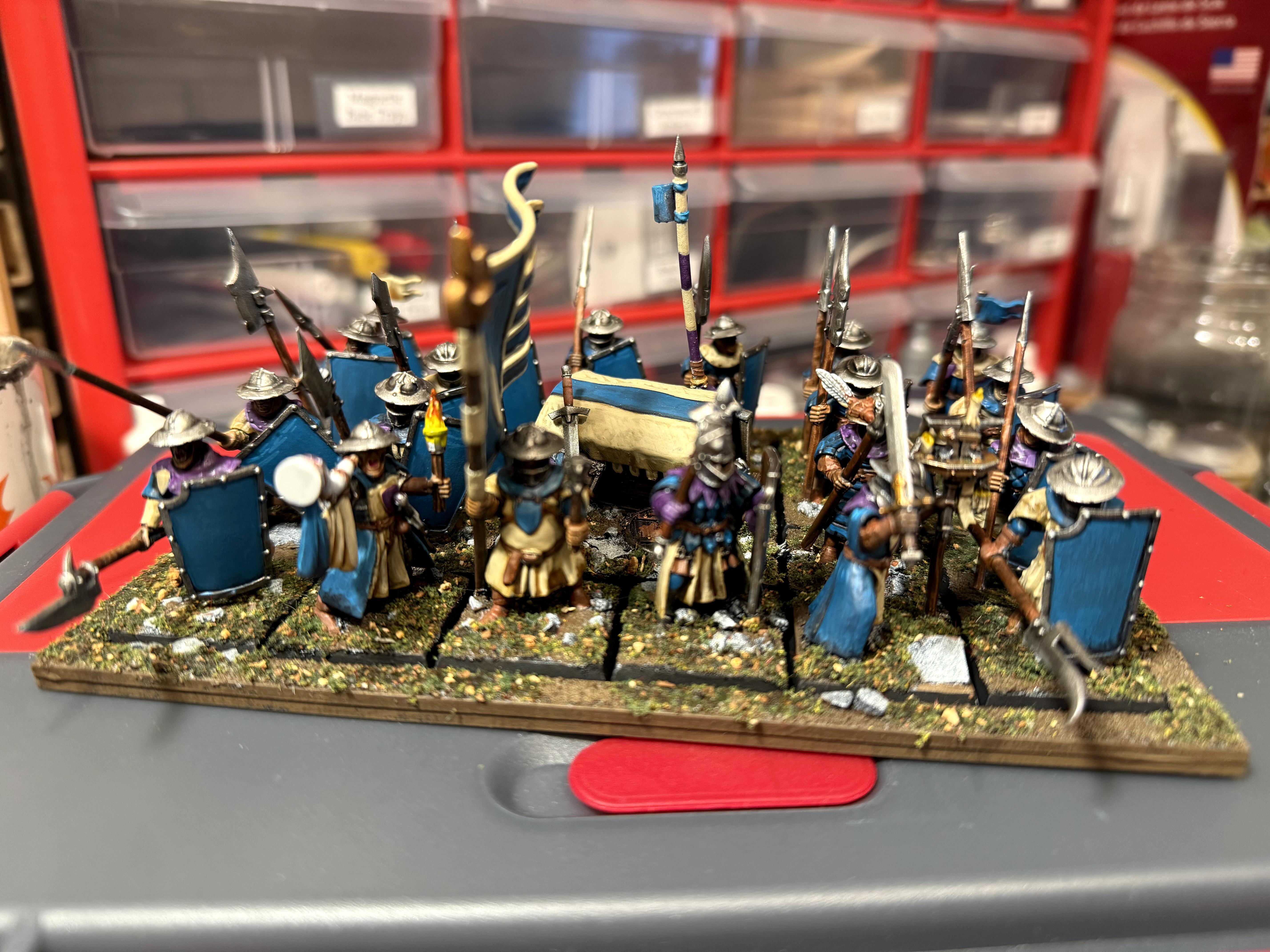 Archers, Bretonnian Exiles, Bretonnians, Conversion, Mediterranean Basing, Men-at-arms, Painted, Peasants, Unit Fillers, Yeomen