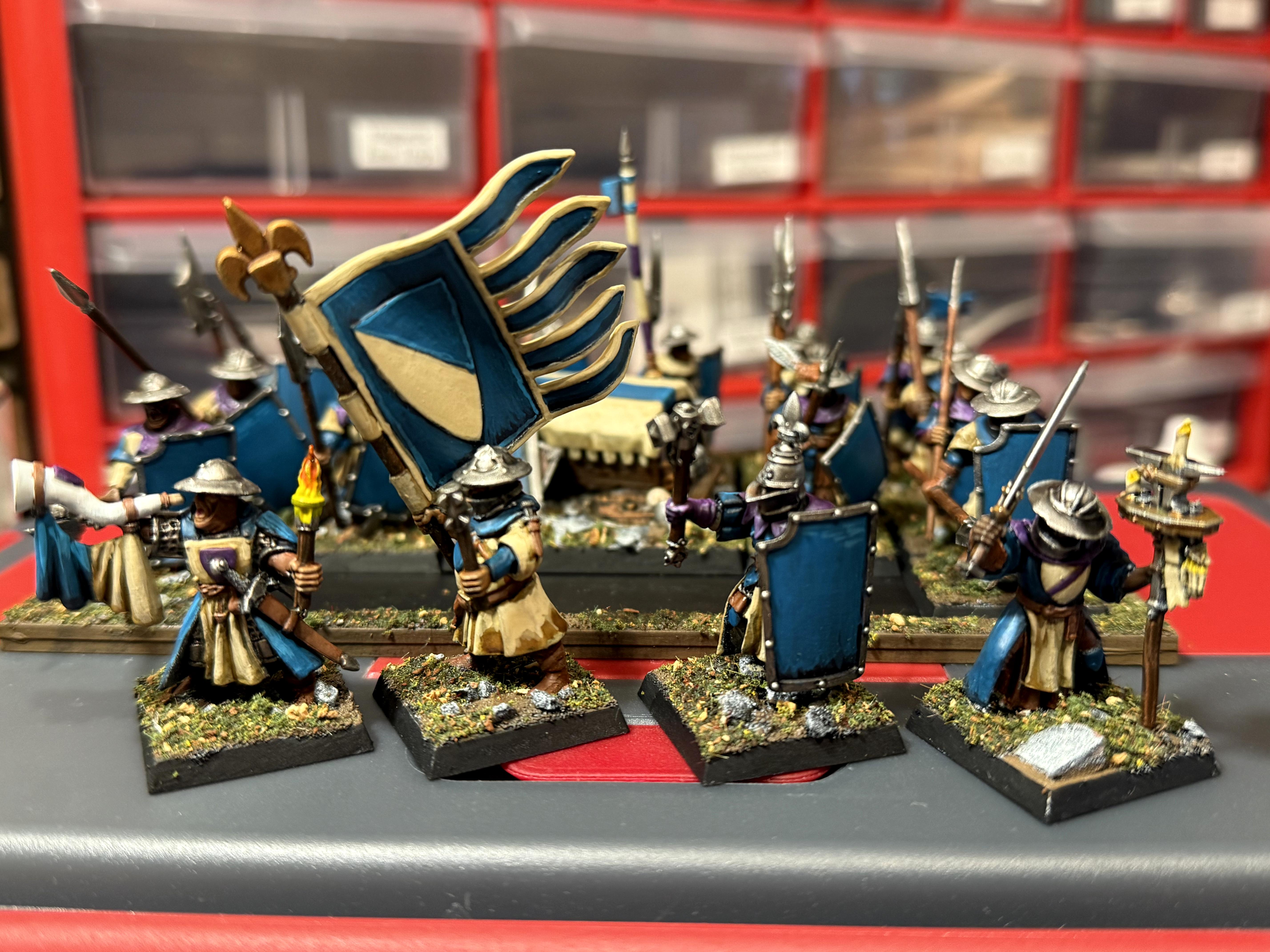 Archers, Bretonnian Exiles, Bretonnians, Conversion, Mediterranean Basing, Men-at-arms, Painted, Peasants, Unit Fillers, Yeomen