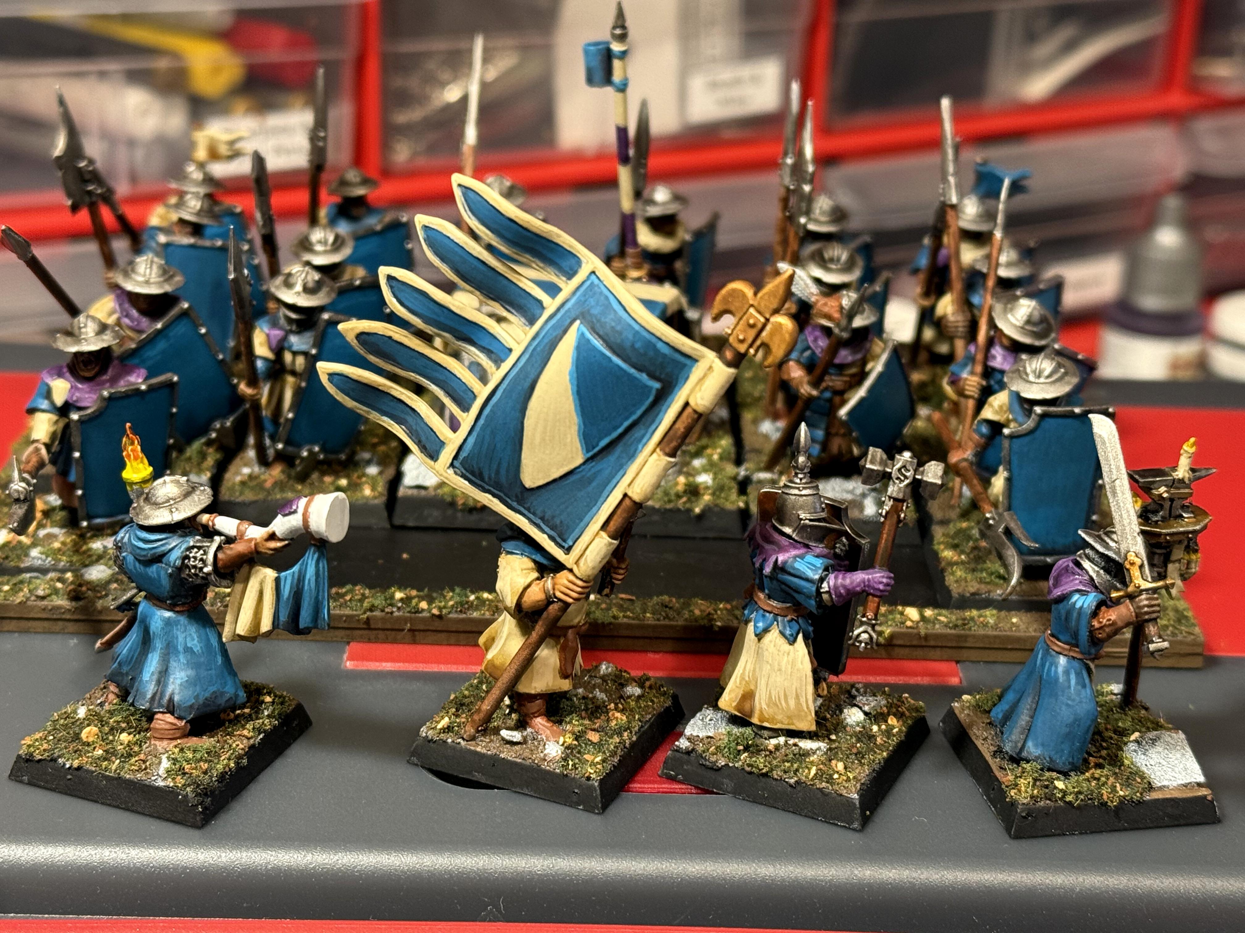 Archers, Bretonnian Exiles, Bretonnians, Conversion, Mediterranean Basing, Men-at-arms, Painted, Peasants, Unit Fillers, Yeomen