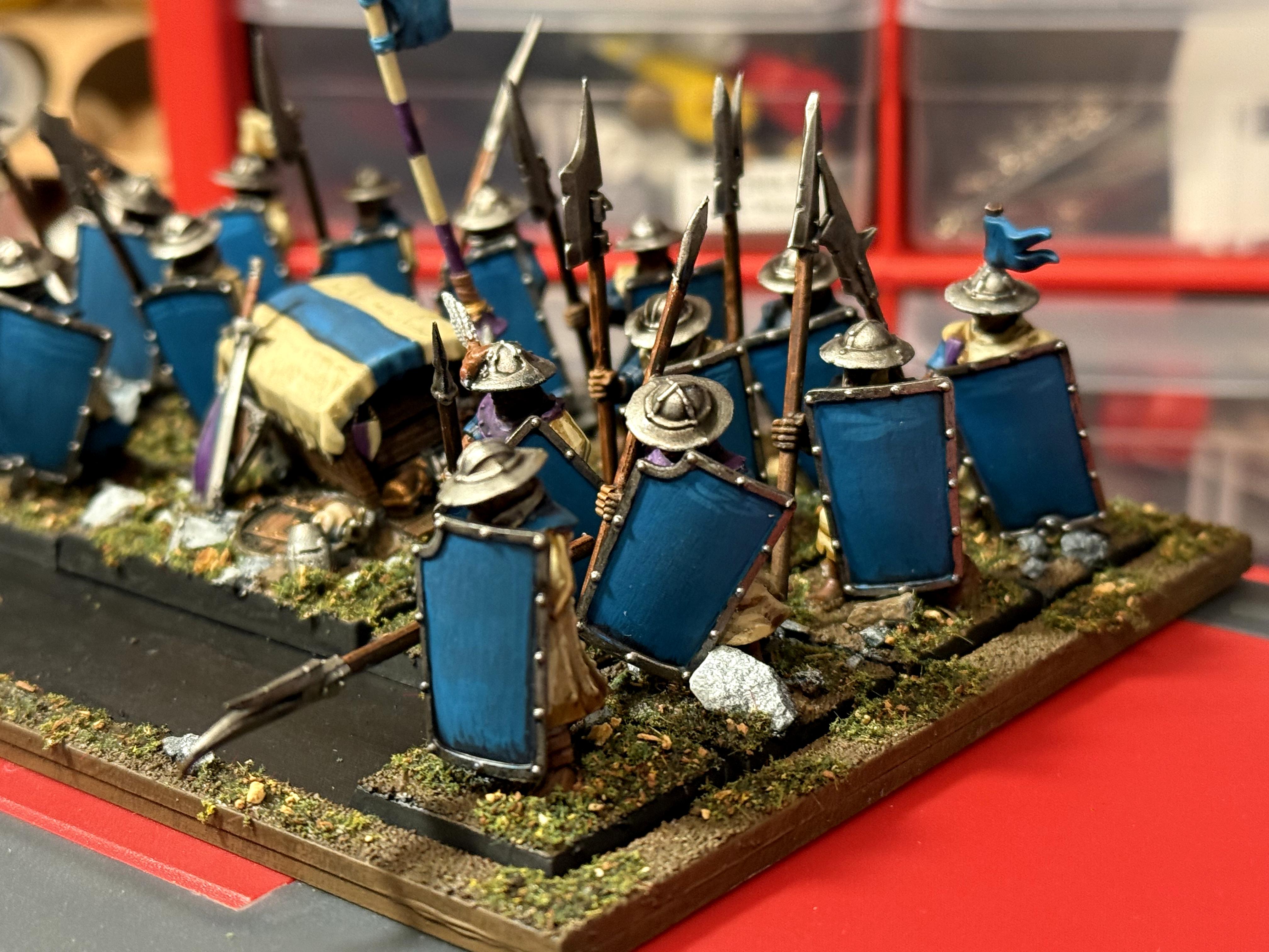 Archers, Bretonnian Exiles, Bretonnians, Conversion, Mediterranean Basing, Men-at-arms, Painted, Peasants, Unit Fillers, Yeomen