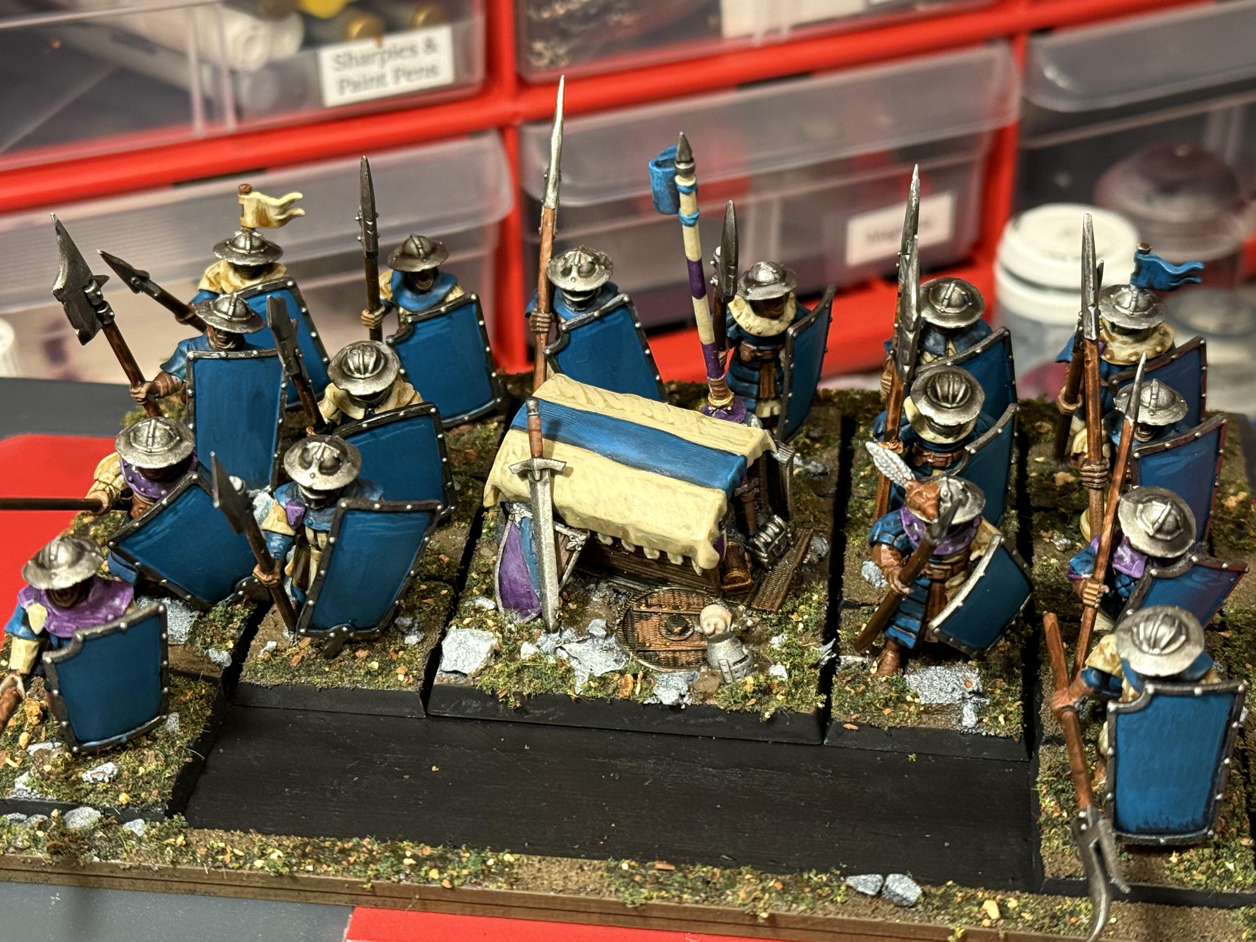 Archers, Bretonnian Exiles, Bretonnians, Conversion, Mediterranean Basing, Men-at-arms, Painted, Peasants, Unit Fillers, Yeomen