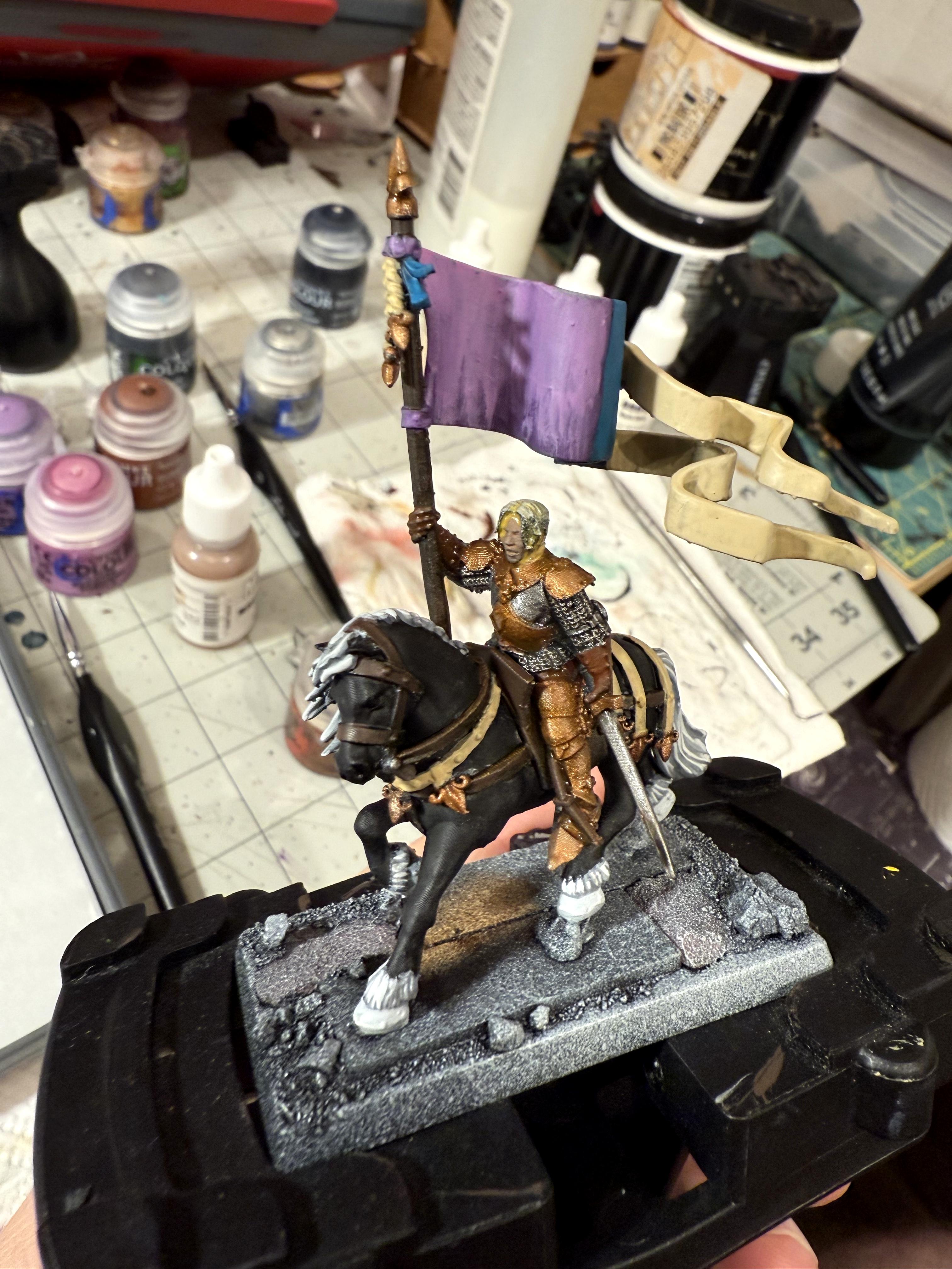 3d Miniatures, Bretonnians, Gallia Miniatures, Knights, Knights Of The Realm, Standard Bearer, The Old World, Warhammer Fantasy
