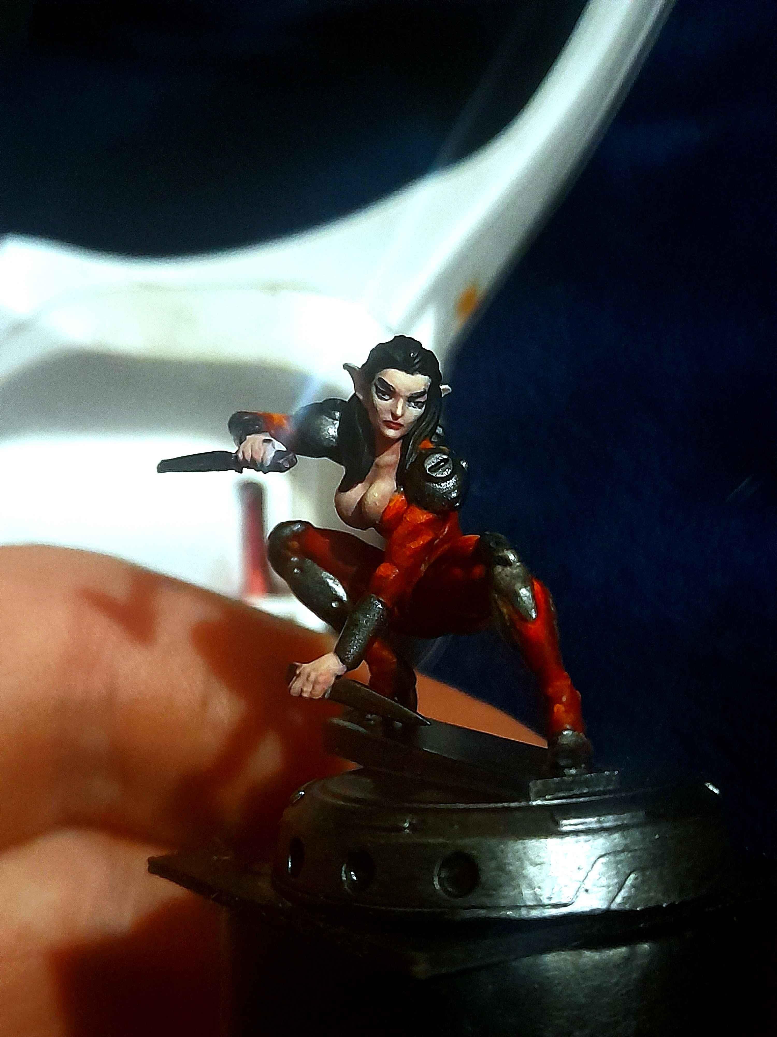 Assassin, Chick, Chicky Babe, Cyberpunk, Elves, Orange, Pale, Pinup, Red, Shadowrun, Work In Progress
