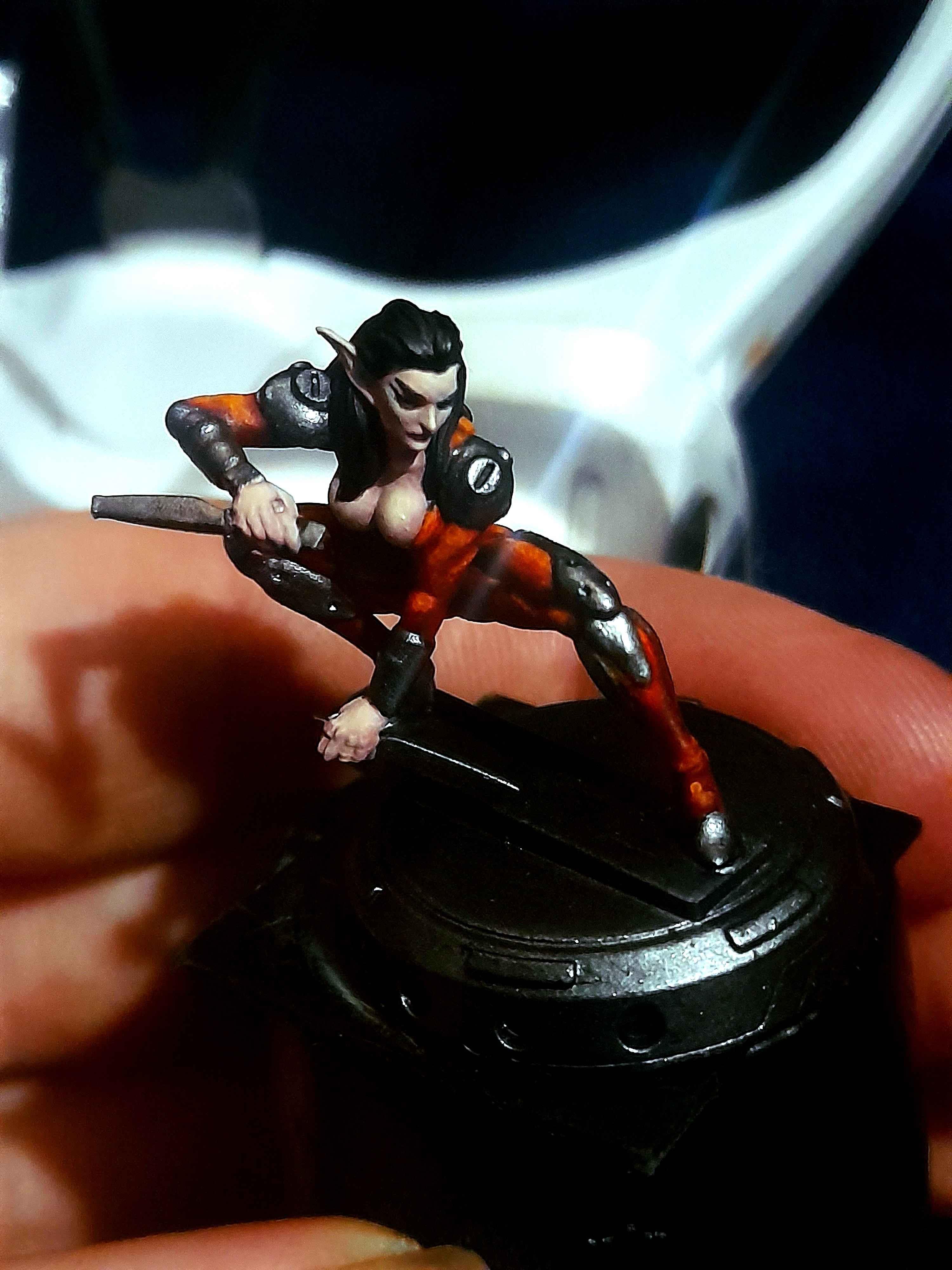 Assassin, Chick, Chicky Babe, Cyberpunk, Elves, Orange, Pale, Pinup, Red, Shadowrun, Work In Progress