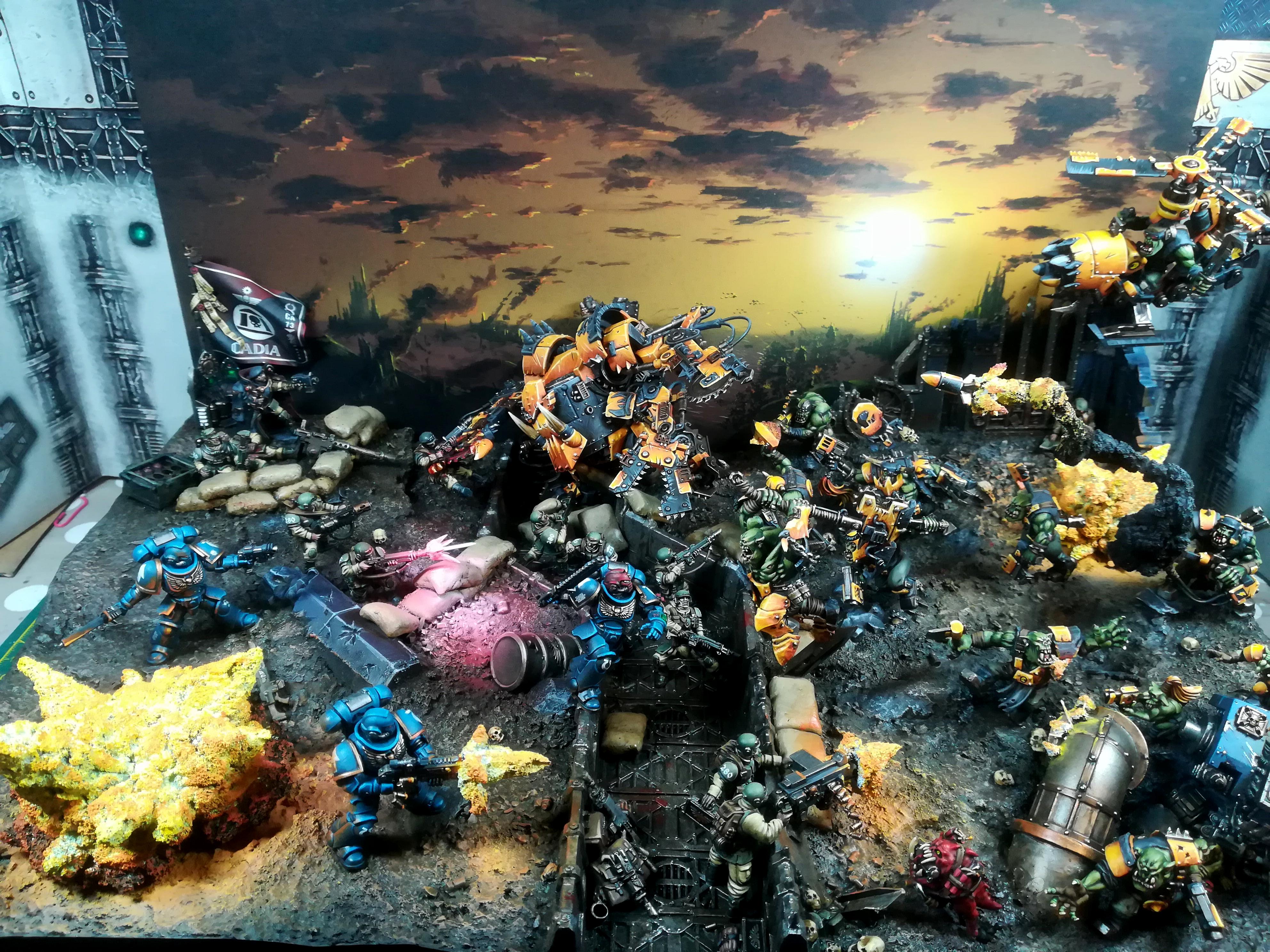 Battle, Diorama, Imperial Guard, Orks, Scene, Ultramarines