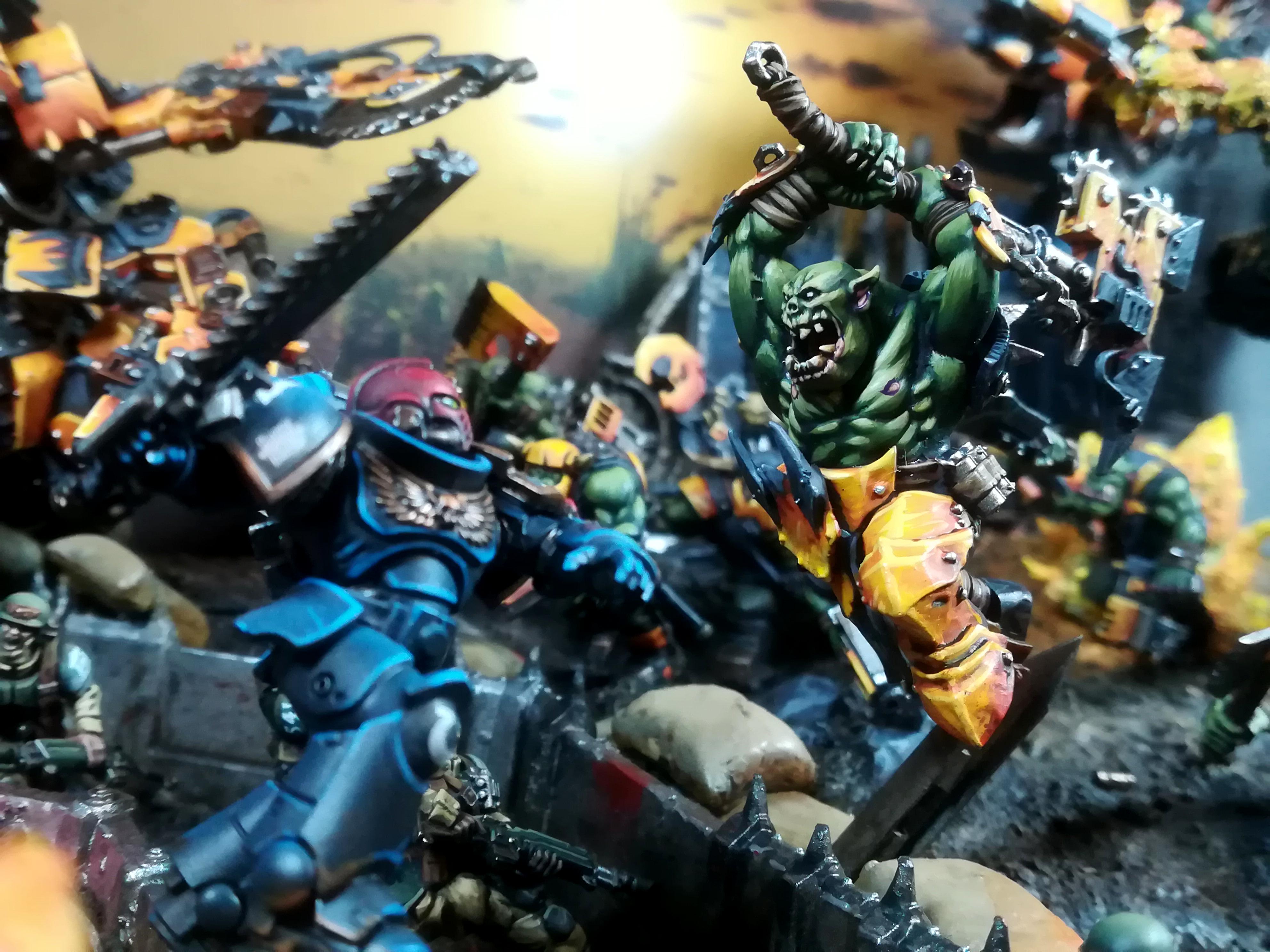 Battle, Diorama, Imperial Guard, Orks, Scene, Ultramarines