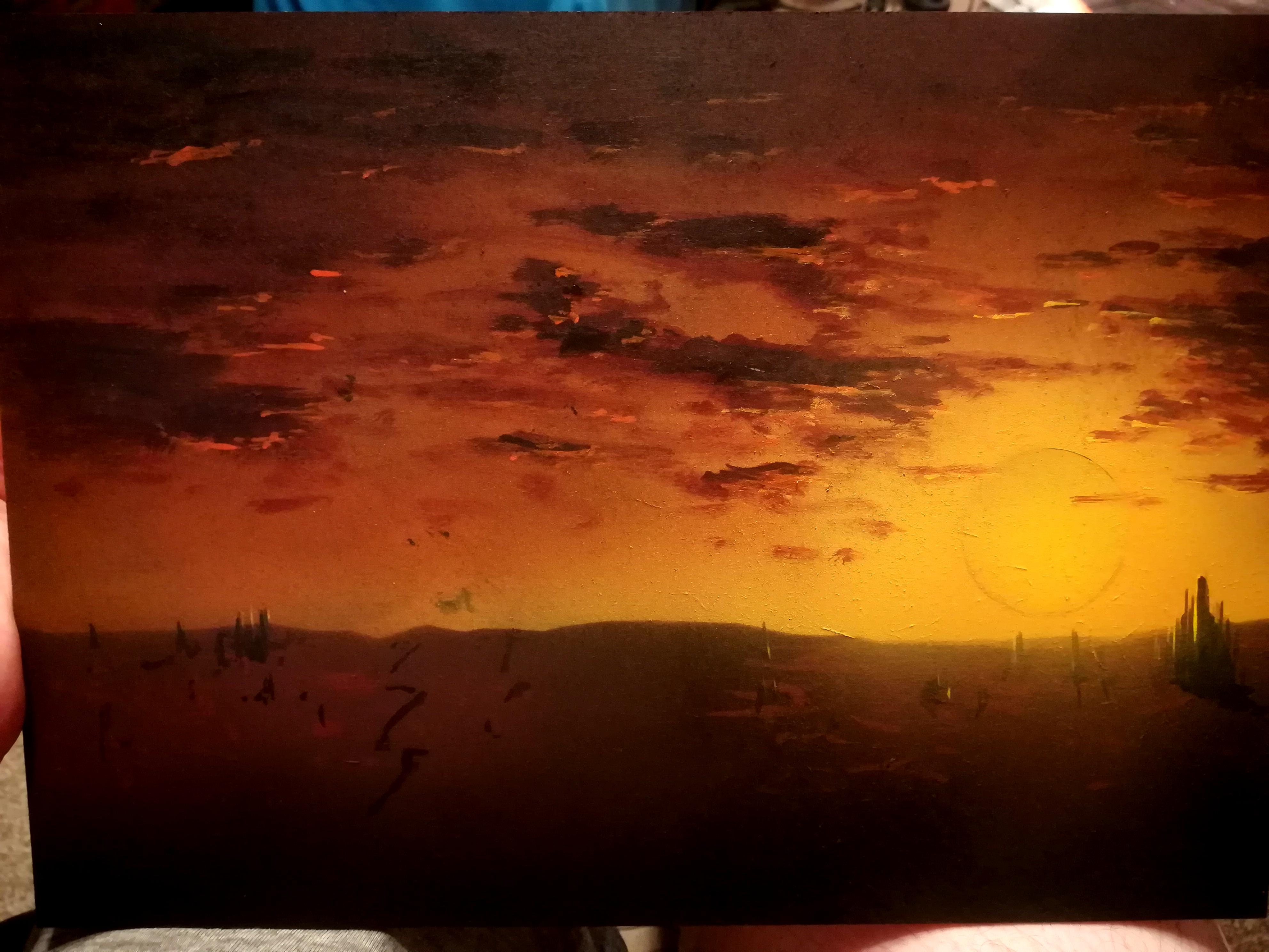 Backdrop, City, Diorama, Landscape, Painting, Scene, Sunset