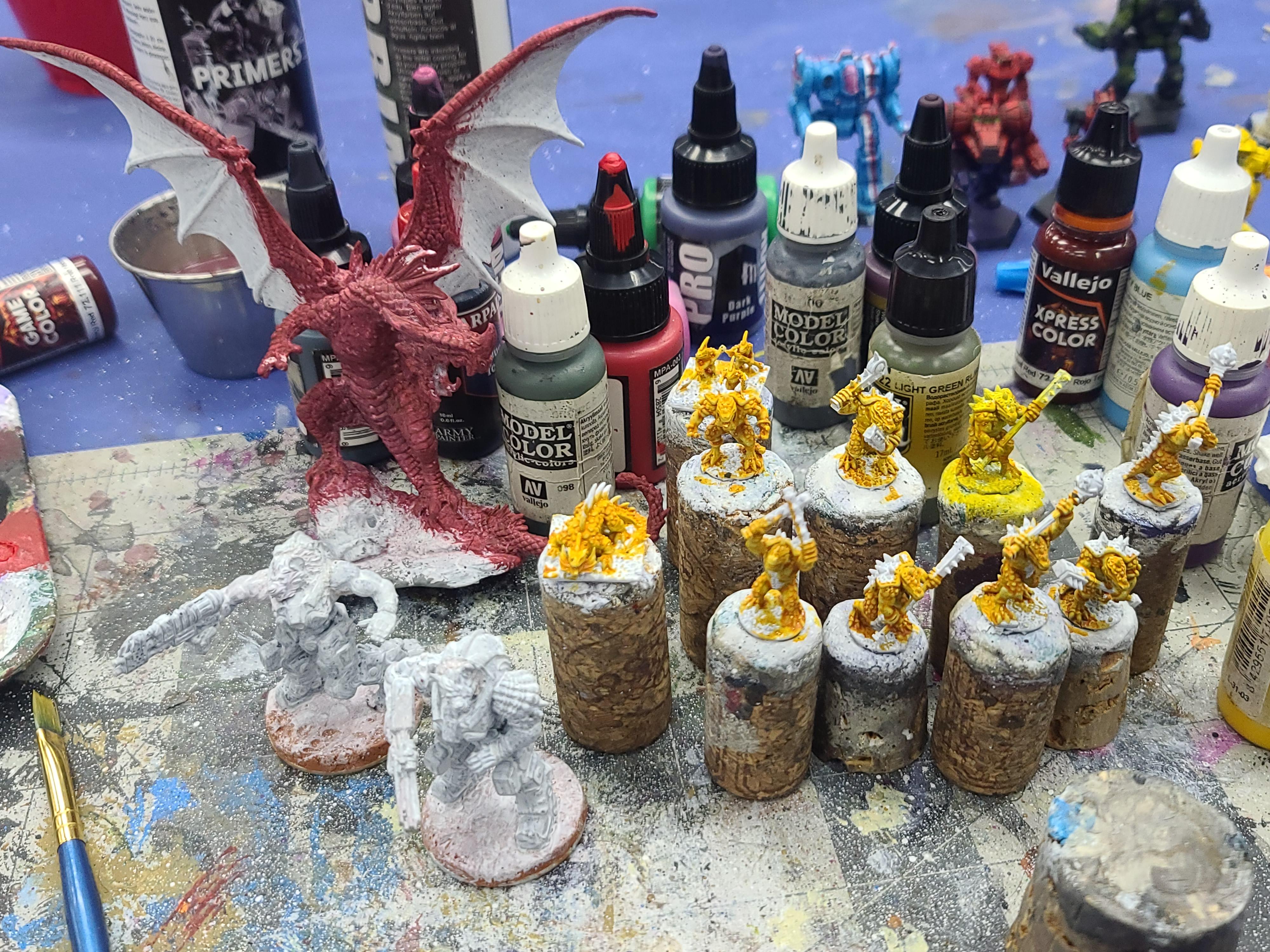 10mm, 28mm, Corsair Power Armor, Excellent Miniatures, Forest Dragon Designs, Frostgrave, Gnoll, Kitbash, Kroxigors, Lizardmen, Marvelous Minipaints, Mountain Orcs, Pathfinders, Reaper Miniatures, Red Dragon, Warmaster