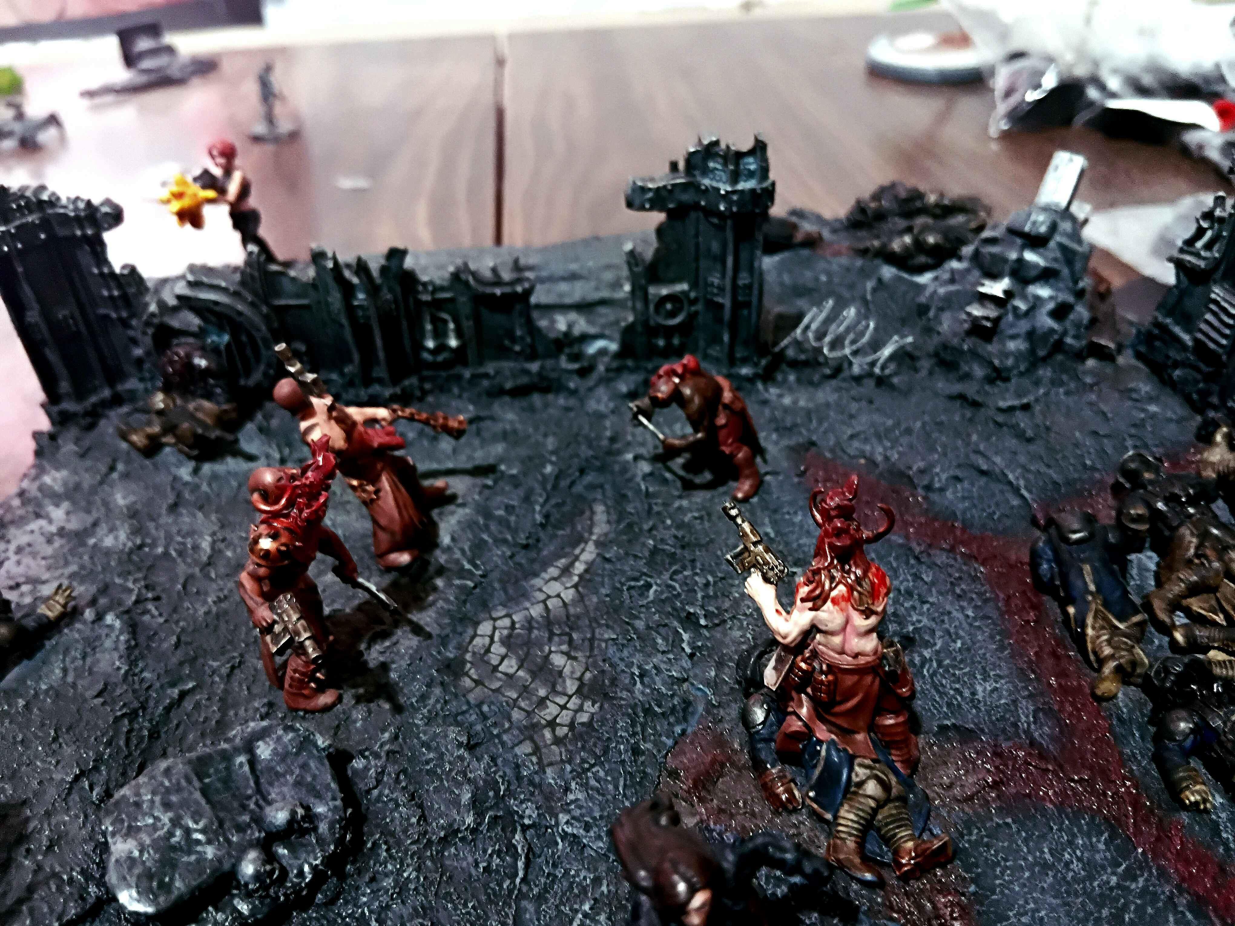 Action, Adelana Helgen, Attack, Attelus Kaltos, Battlezone, Chaos, Cultists, Dark Heresy, Death Korps of Krieg, Diorama, Grimdark, Inquisition, Ordo Hereticus, Secret War, Skirmish, War, Warhammer 40,000, Warzone