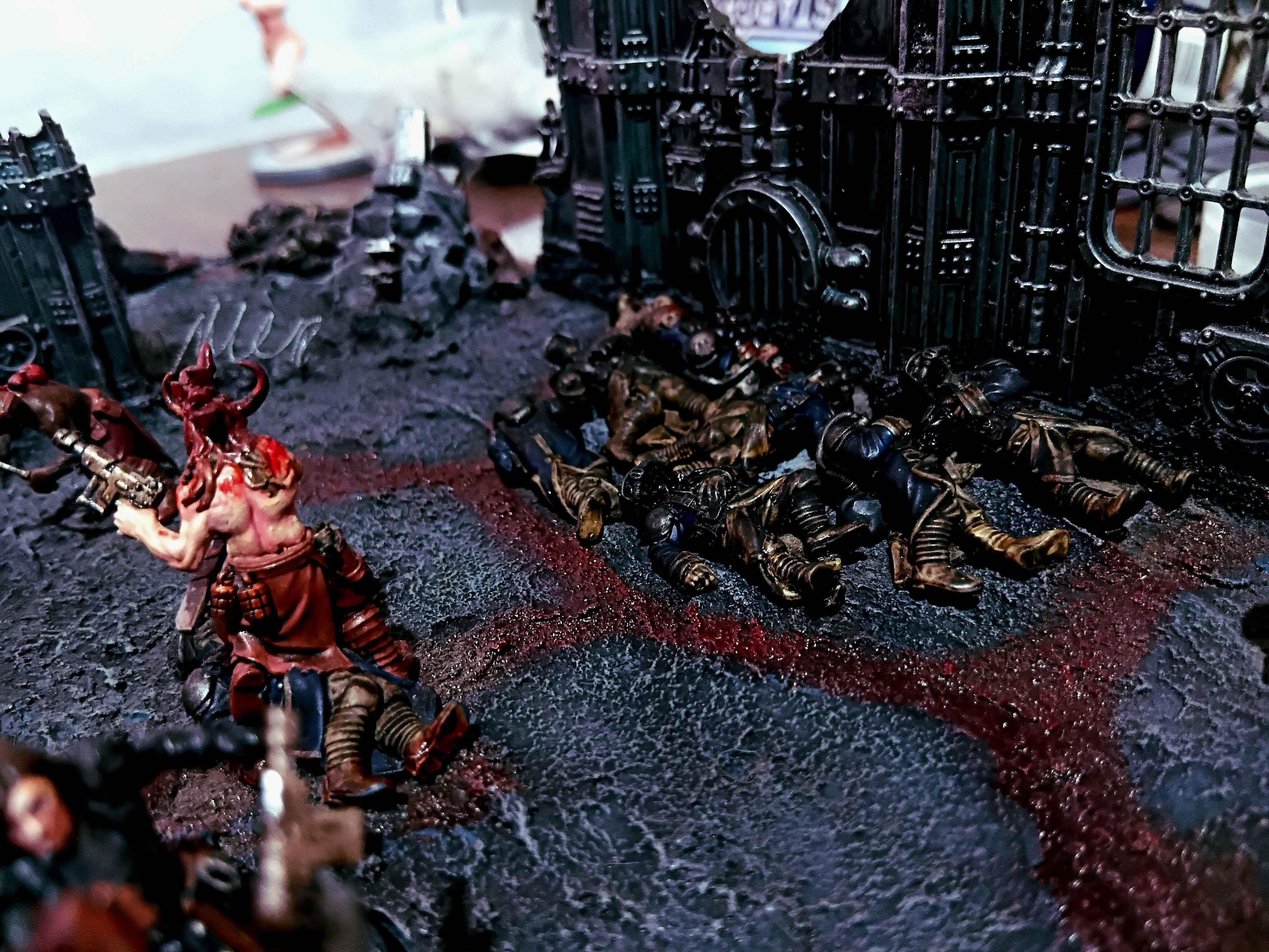 Action, Adelana Helgen, Attack, Attelus Kaltos, Battlezone, Chaos, Cultists, Dark Heresy, Death Korps of Krieg, Diorama, Grimdark, Inquisition, Ordo Hereticus, Secret War, Skirmish, War, Warhammer 40,000, Warzone