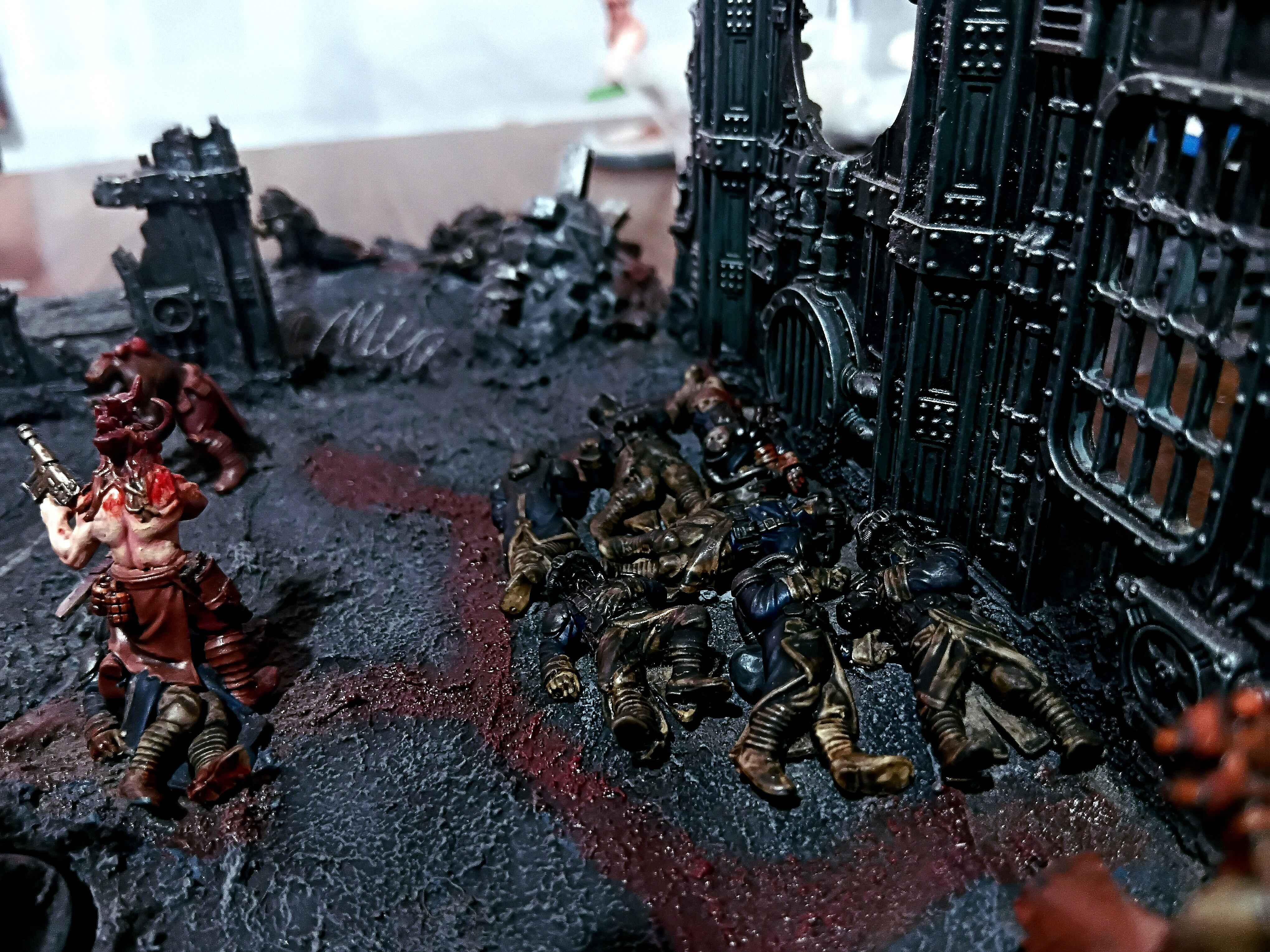 Action, Adelana Helgen, Attack, Attelus Kaltos, Battlezone, Chaos, Cultists, Dark Heresy, Death Korps of Krieg, Diorama, Grimdark, Inquisition, Ordo Hereticus, Secret War, Skirmish, War, Warhammer 40,000, Warzone