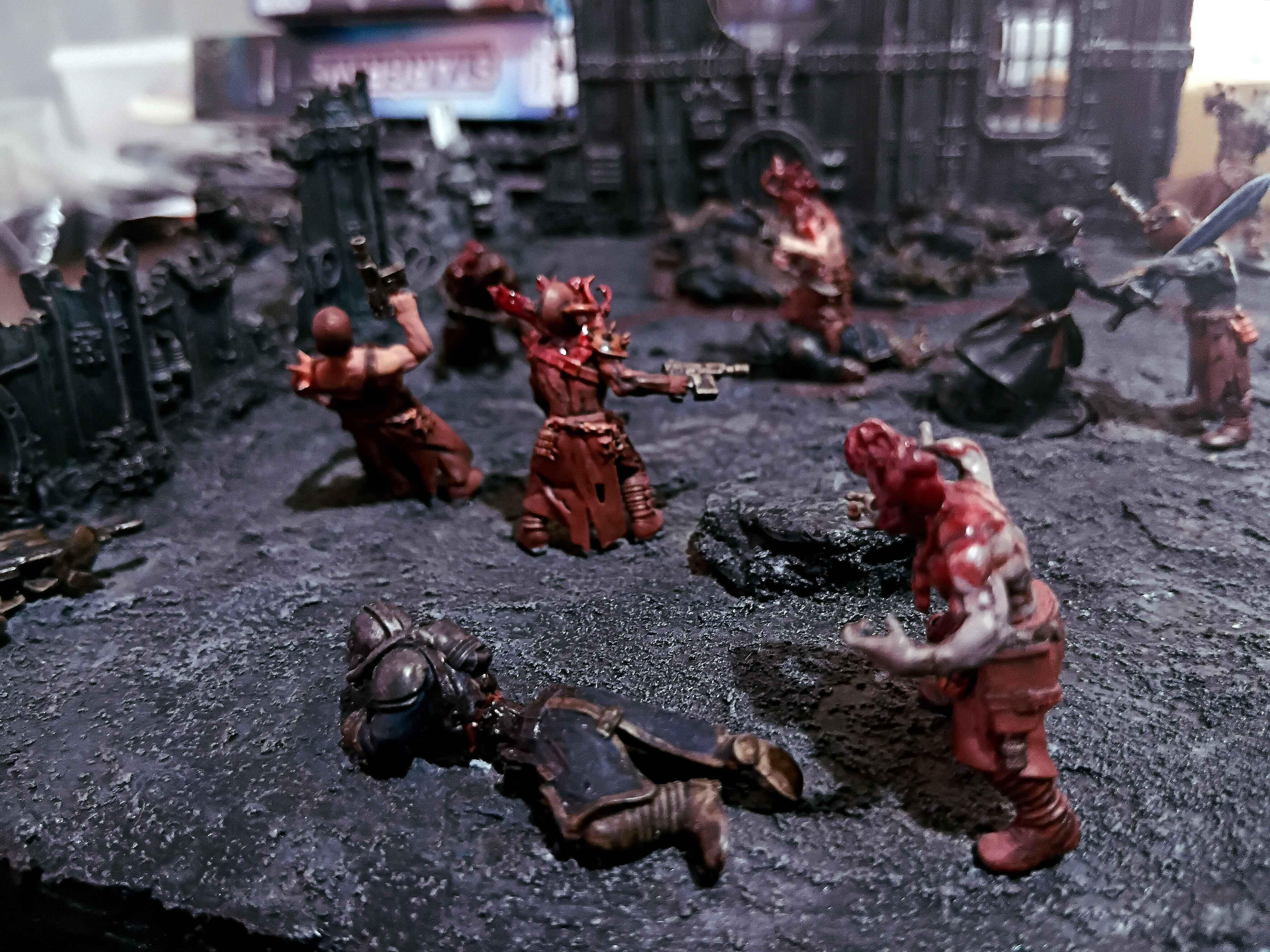 Action, Adelana Helgen, Attack, Attelus Kaltos, Battlezone, Chaos, Cultists, Dark Heresy, Death Korps of Krieg, Diorama, Grimdark, Inquisition, Ordo Hereticus, Secret War, Skirmish, War, Warhammer 40,000, Warzone