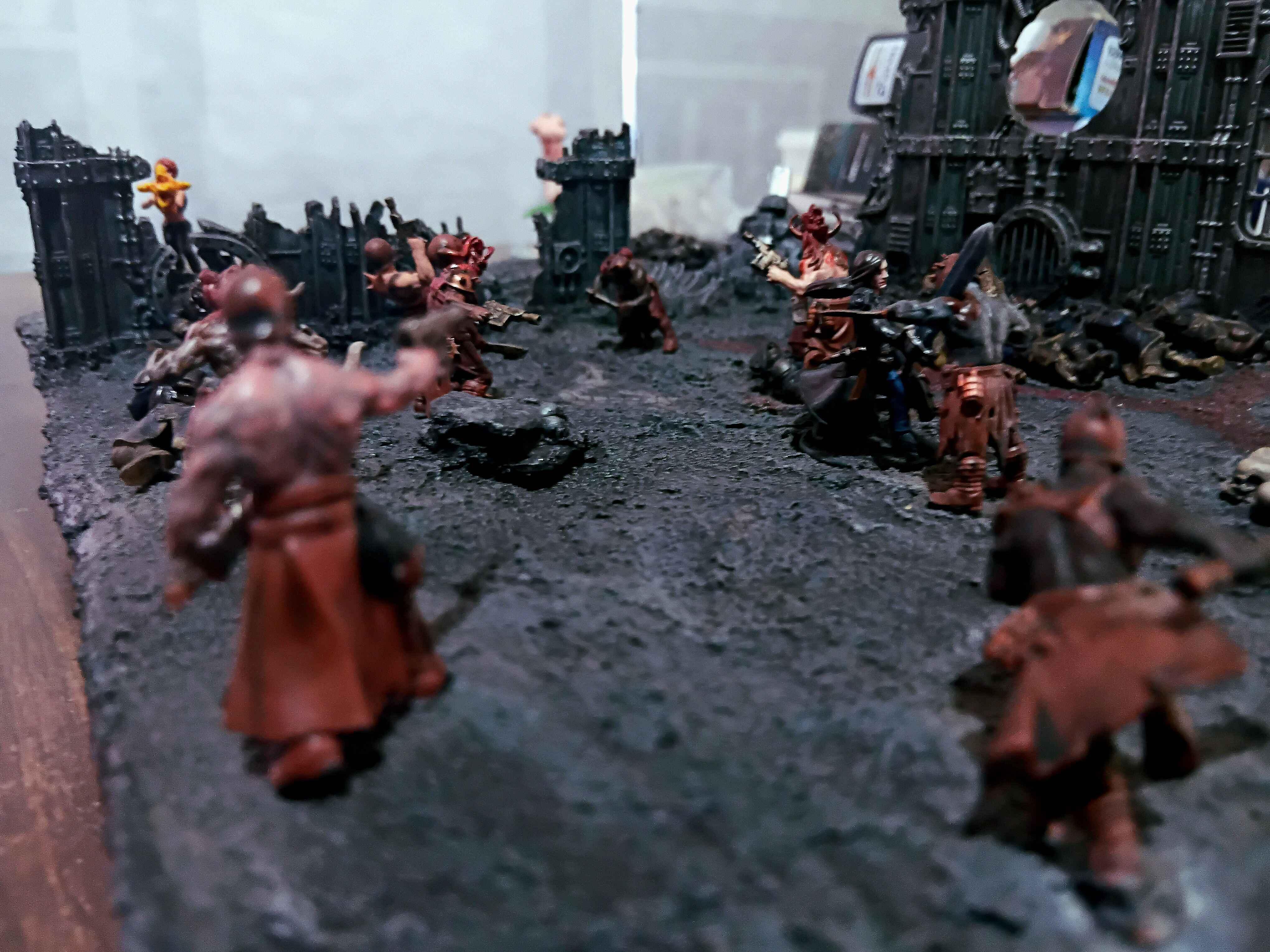 Action, Adelana Helgen, Attack, Attelus Kaltos, Battlezone, Chaos, Cultists, Dark Heresy, Death Korps of Krieg, Diorama, Grimdark, Inquisition, Ordo Hereticus, Secret War, Skirmish, War, Warhammer 40,000, Warzone