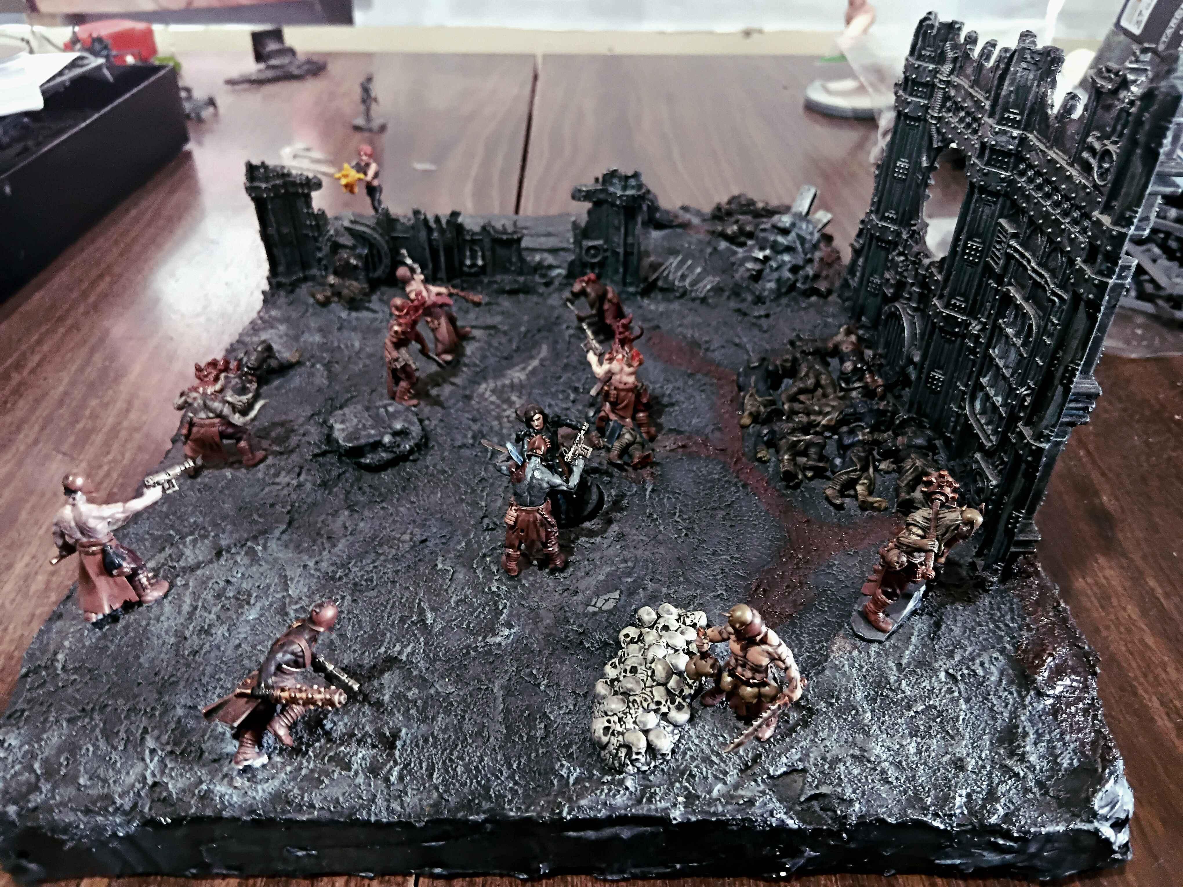 Action, Adelana Helgen, Attack, Attelus Kaltos, Battlezone, Chaos, Cultists, Dark Heresy, Death Korps of Krieg, Diorama, Grimdark, Inquisition, Ordo Hereticus, Secret War, Skirmish, War, Warhammer 40,000, Warzone
