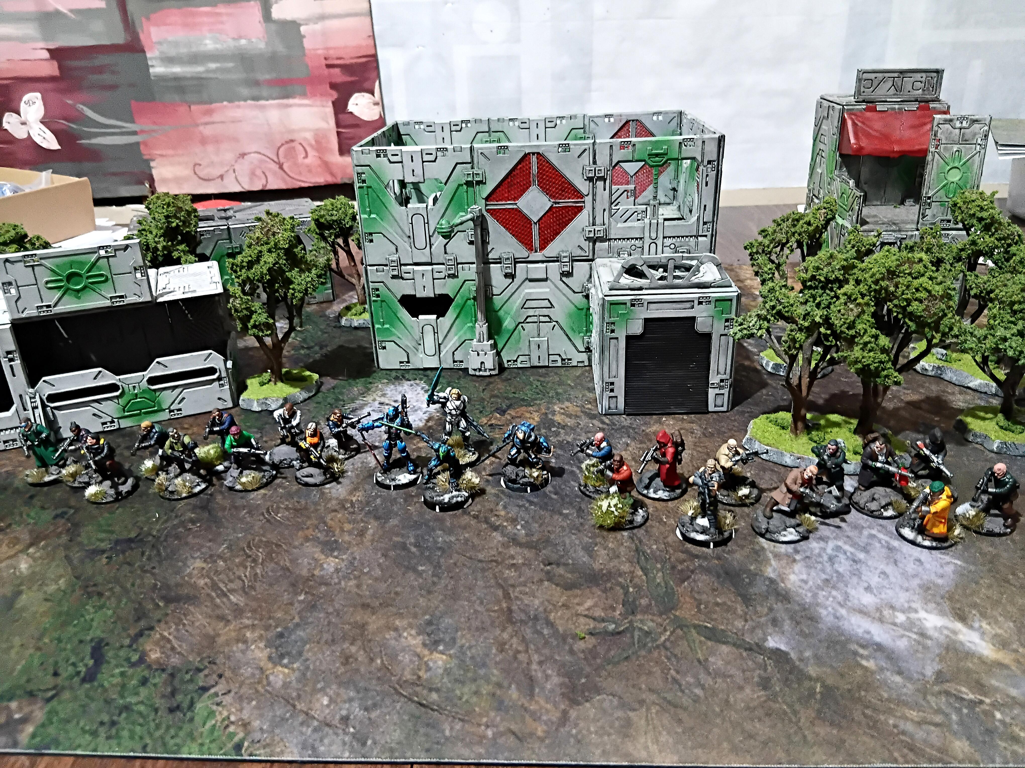 Assassin, Azakir Halgriv, Battle Report, Corvus Belli, Deadzone, Firefight, Five Of Seven Samurai, Fun, Game, Grimdark Future, Infinity, Mantic, Militia, Mini, Sci Fi, Science Fiction, Skirmish, Stargrave, Terrain, Trees, Unit 17