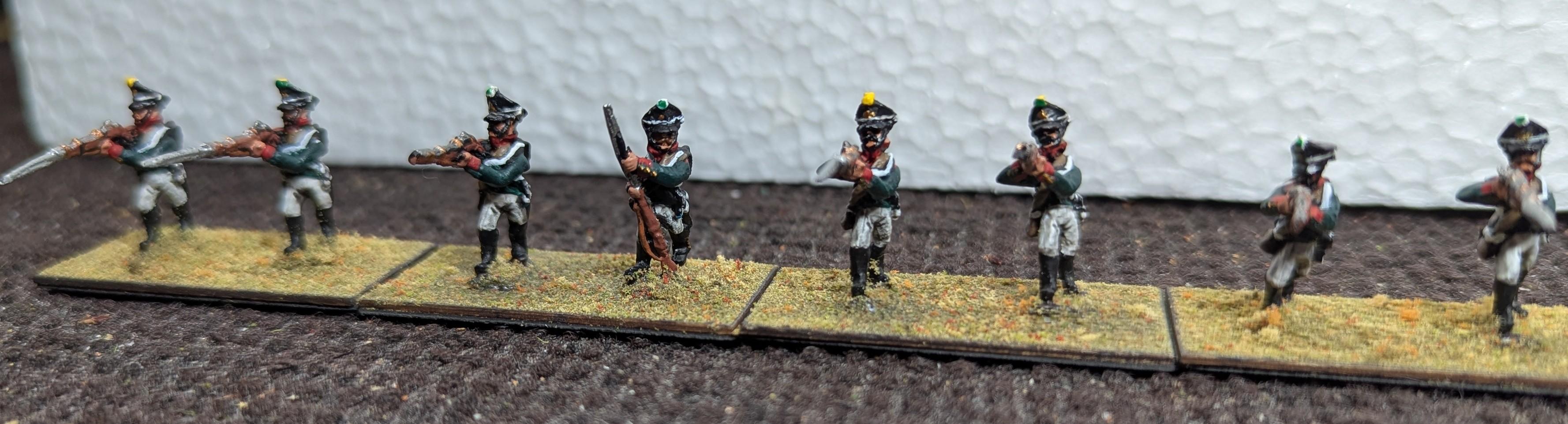 2025, Painted, 15mm Napoleonic Russian skirmishers in shakos (cropped)