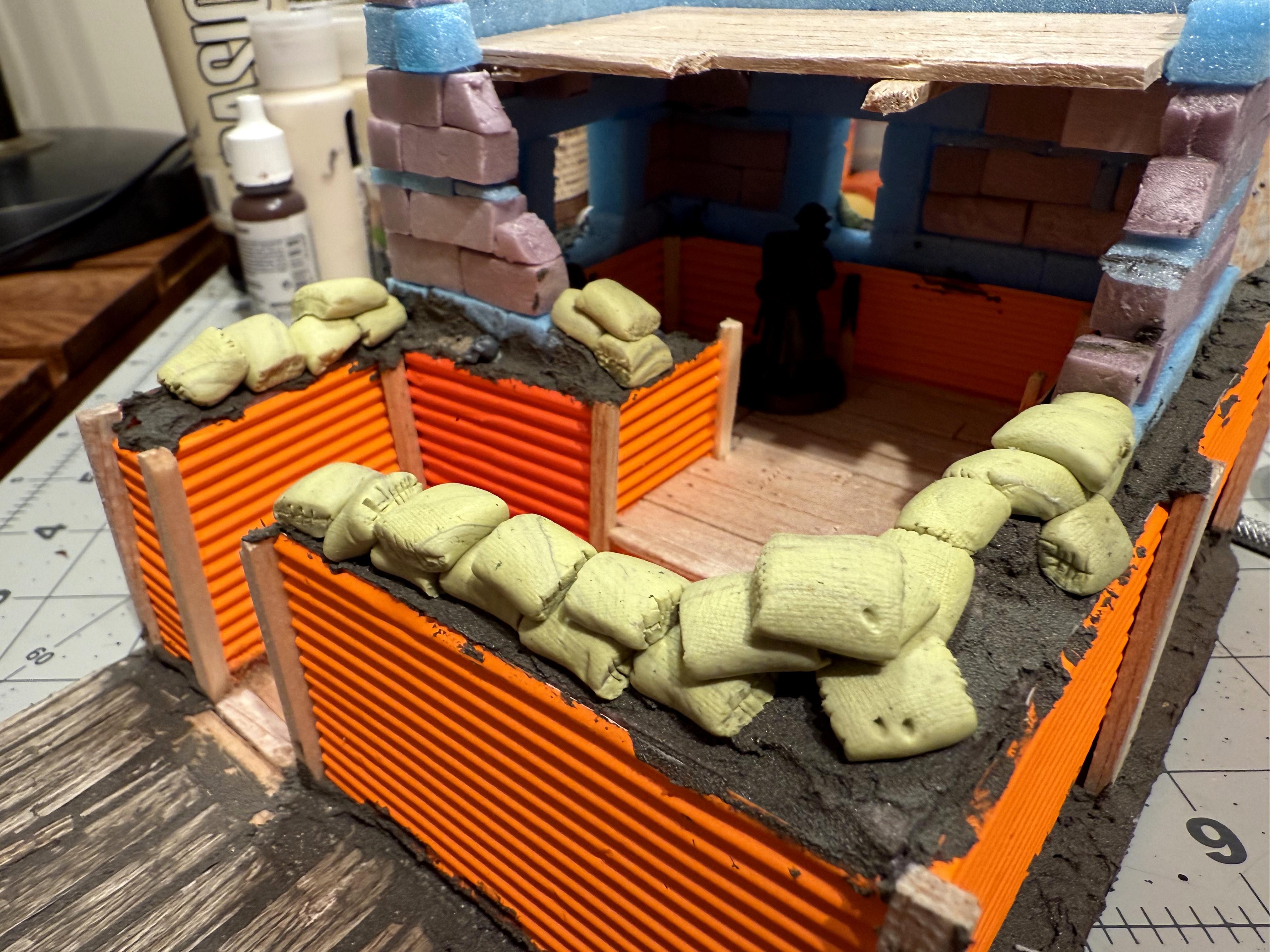 Milliput, Modular, Sandbags, Scratch Build, Sculpting, Terrain, Trench Crusade, Trench Warfare, Trenches