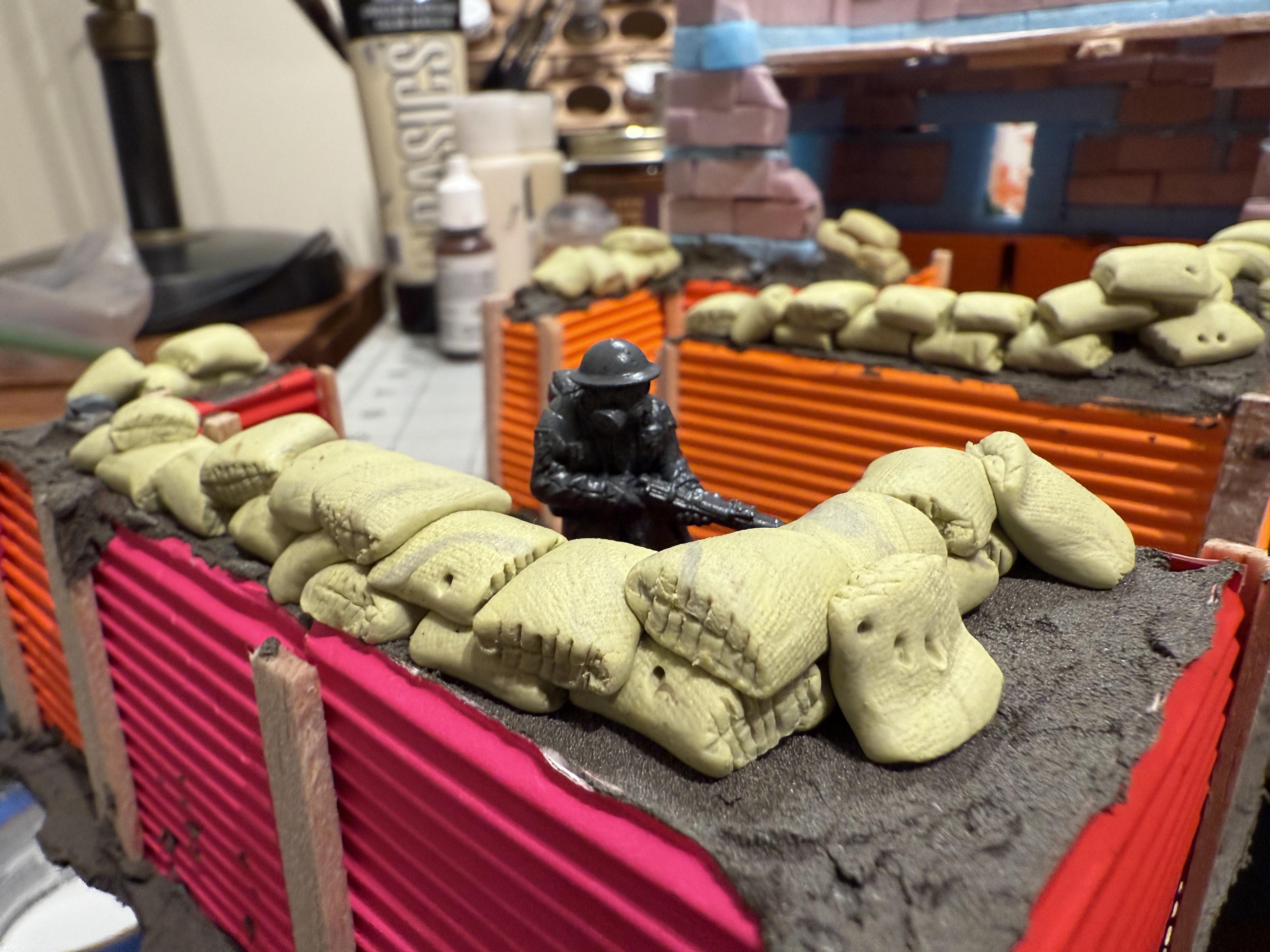 Milliput, Modular, Sandbags, Scratch Build, Sculpting, Terrain, Trench Crusade, Trench Warfare, Trenches