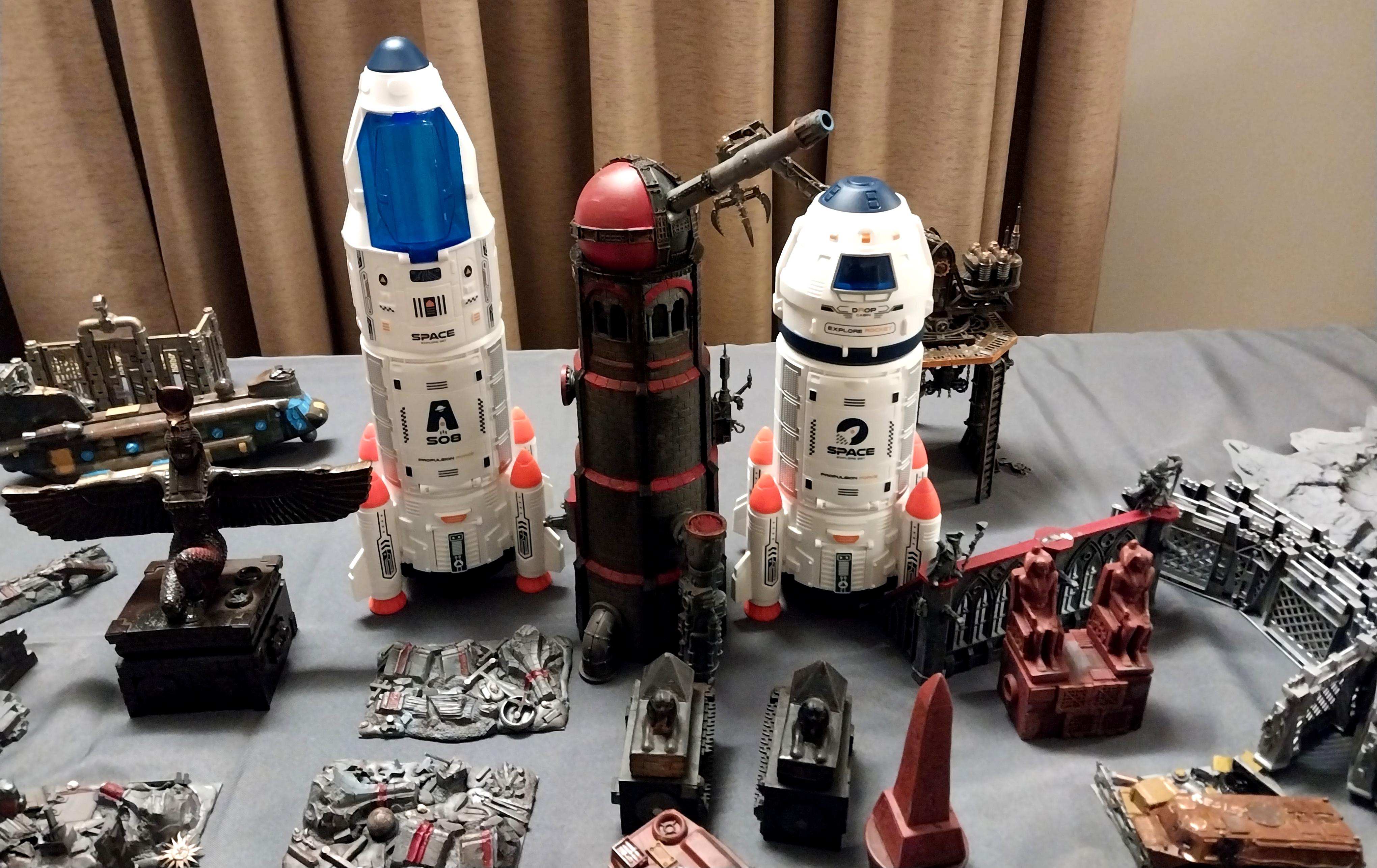 Rocket, Shuttle, Space Ship, Terrain, Toys, Work In Progress