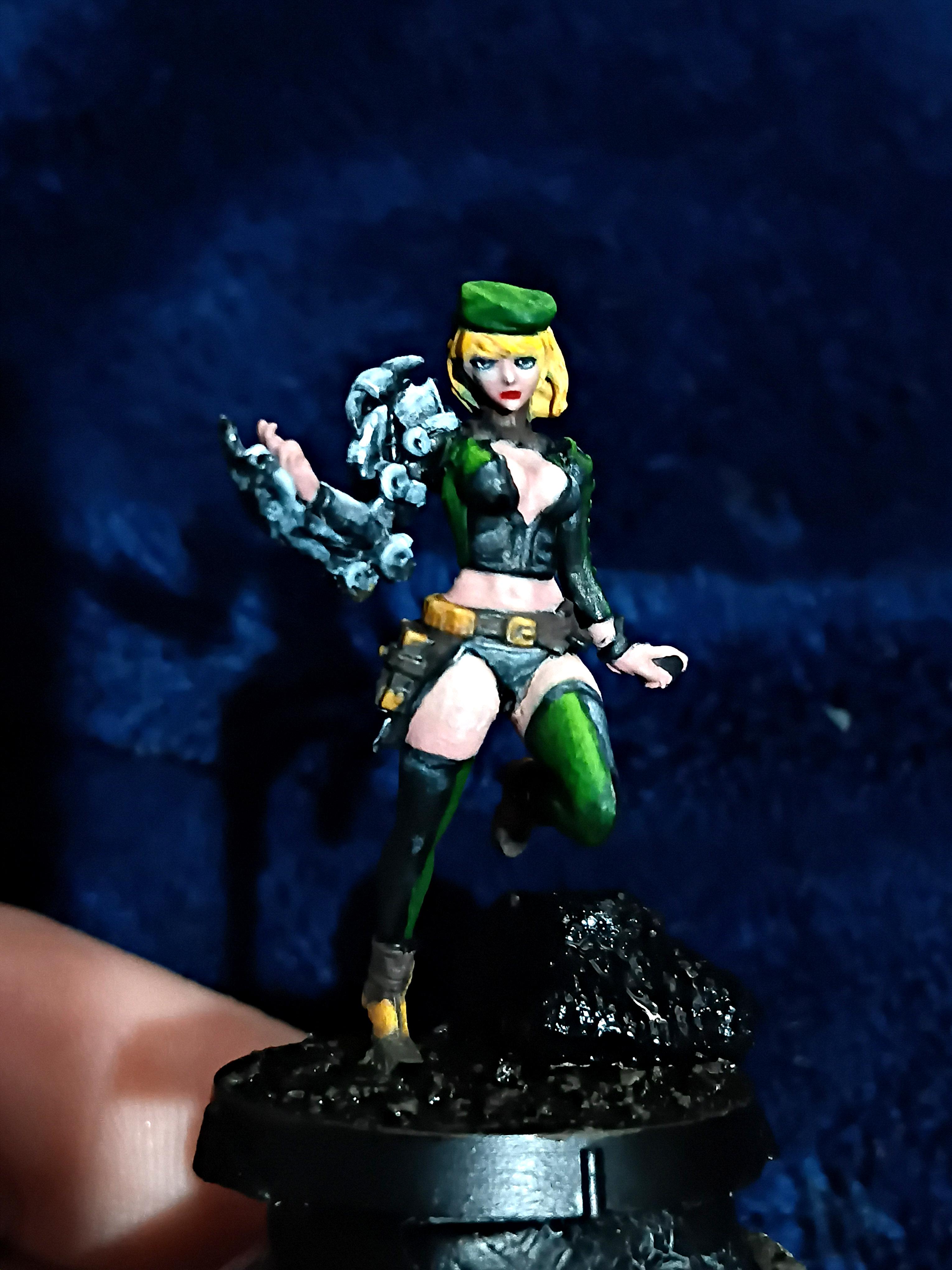 Blonde, Cute, Engineer, Girl, Green And Black, Infinity, Miniature, Non-Metallic Metal, Not Metallic Metal, Pano, Panoceania, Pinup, Robot, Tech-bee