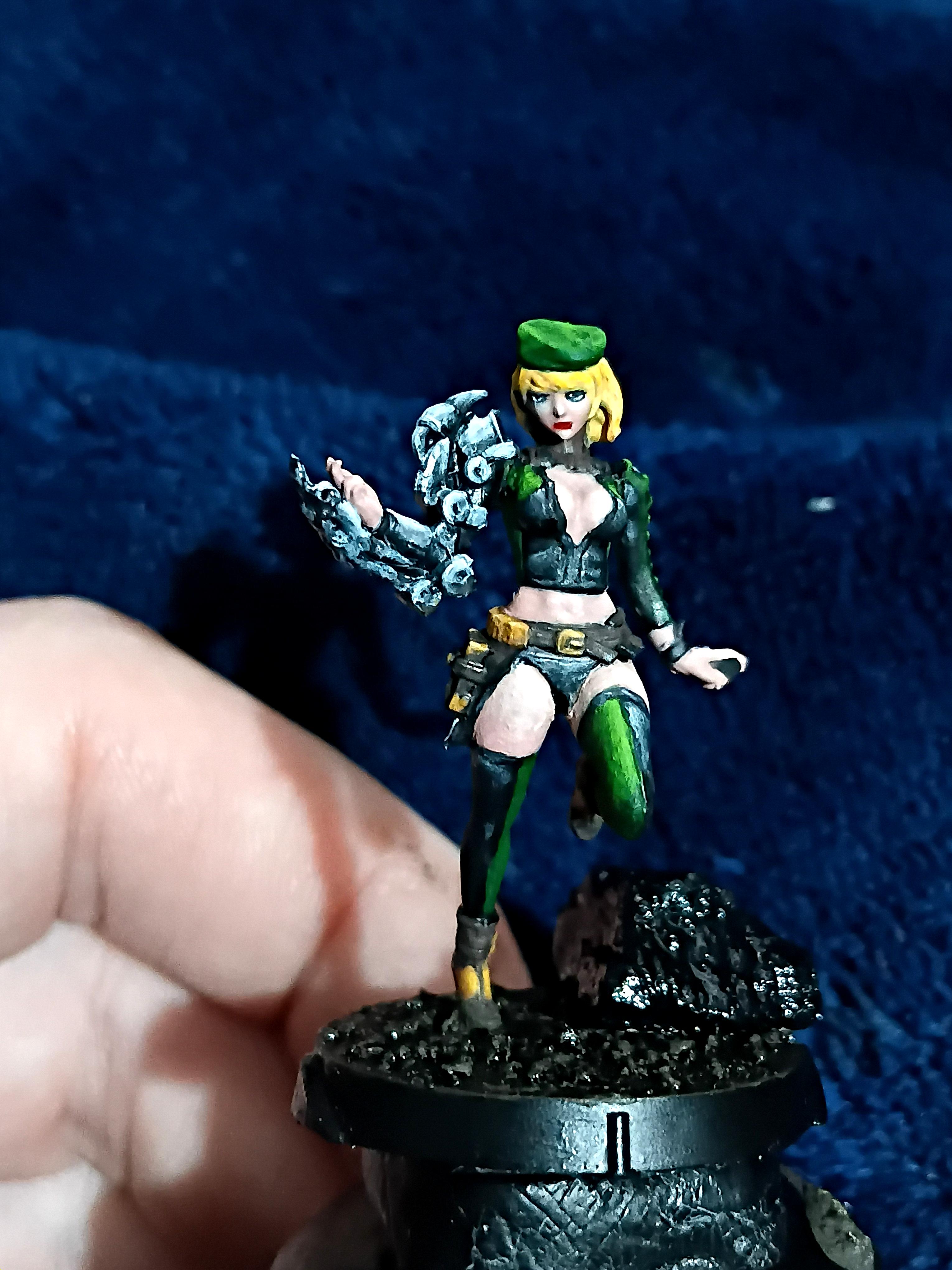 Blonde, Cute, Engineer, Girl, Green And Black, Infinity, Miniature, Non-Metallic Metal, Not Metallic Metal, Pano, Panoceania, Pinup, Robot, Tech-bee