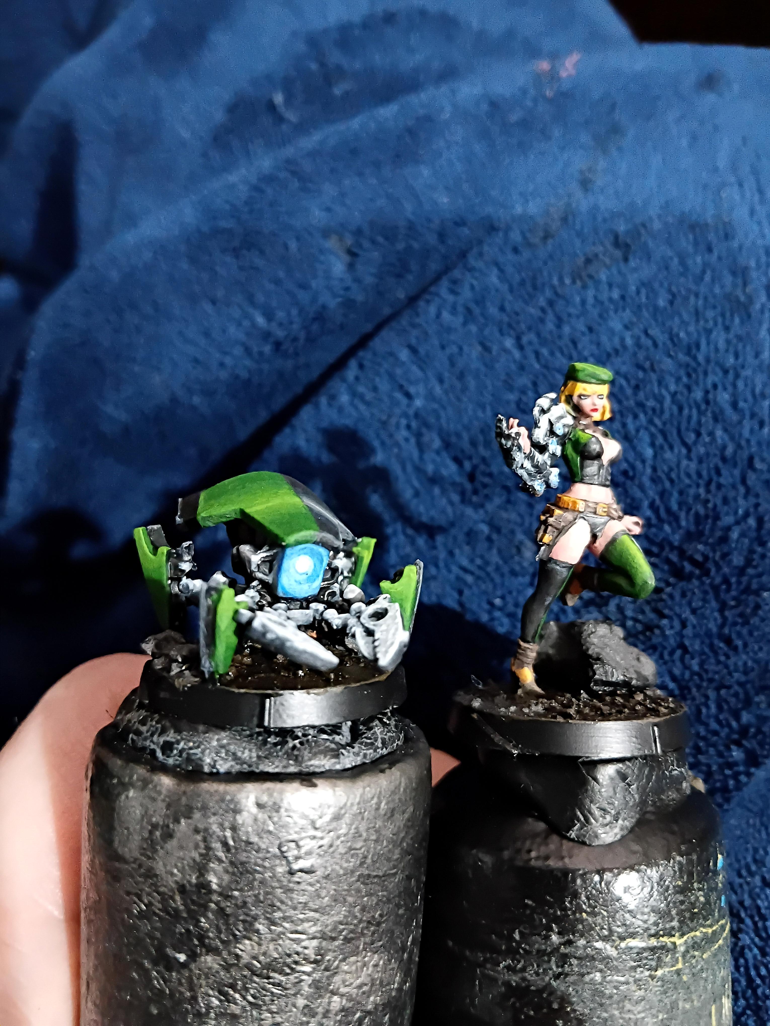 Blonde, Cute, Engineer, Girl, Green And Black, Infinity, Miniature, Non-Metallic Metal, Not Metallic Metal, Pano, Panoceania, Pinup, Robot, Tech-bee