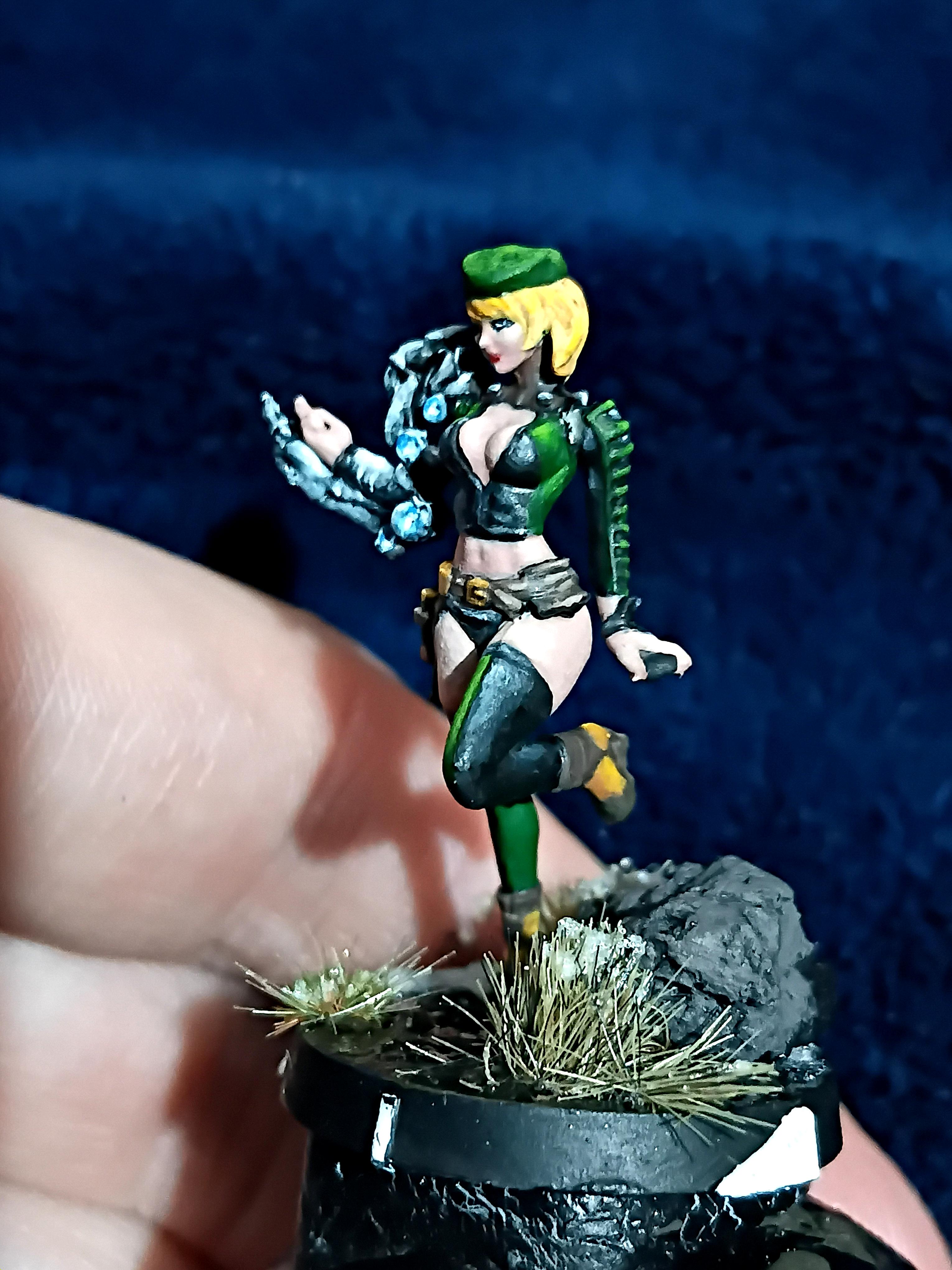 Blonde, Cute, Engineer, Girl, Green And Black, Infinity, Miniature, Non-Metallic Metal, Not Metallic Metal, Pano, Panoceania, Pinup, Robot, Tech-bee