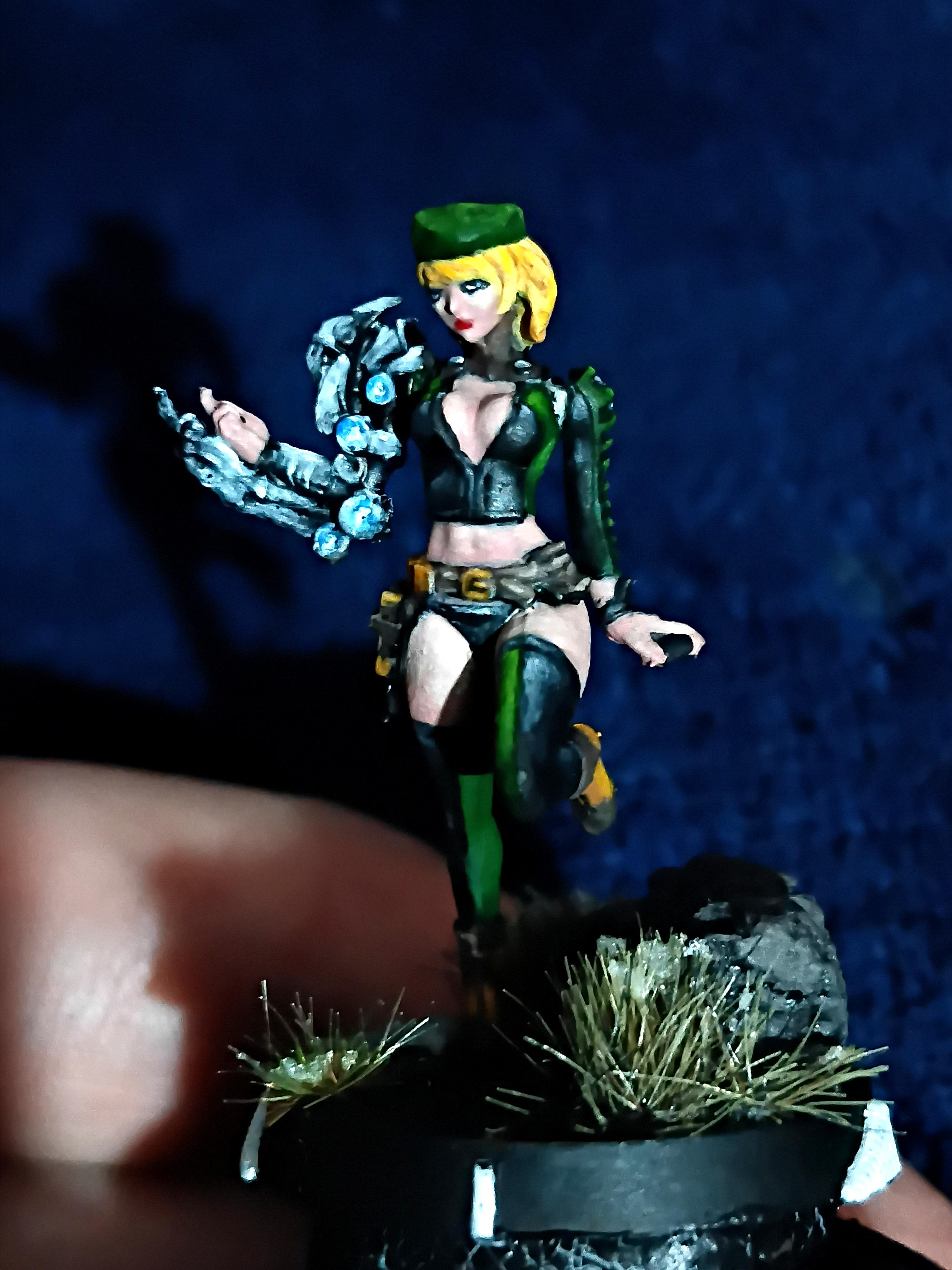 Blonde, Cute, Engineer, Girl, Green And Black, Infinity, Miniature, Non-Metallic Metal, Not Metallic Metal, Pano, Panoceania, Pinup, Robot, Tech-bee
