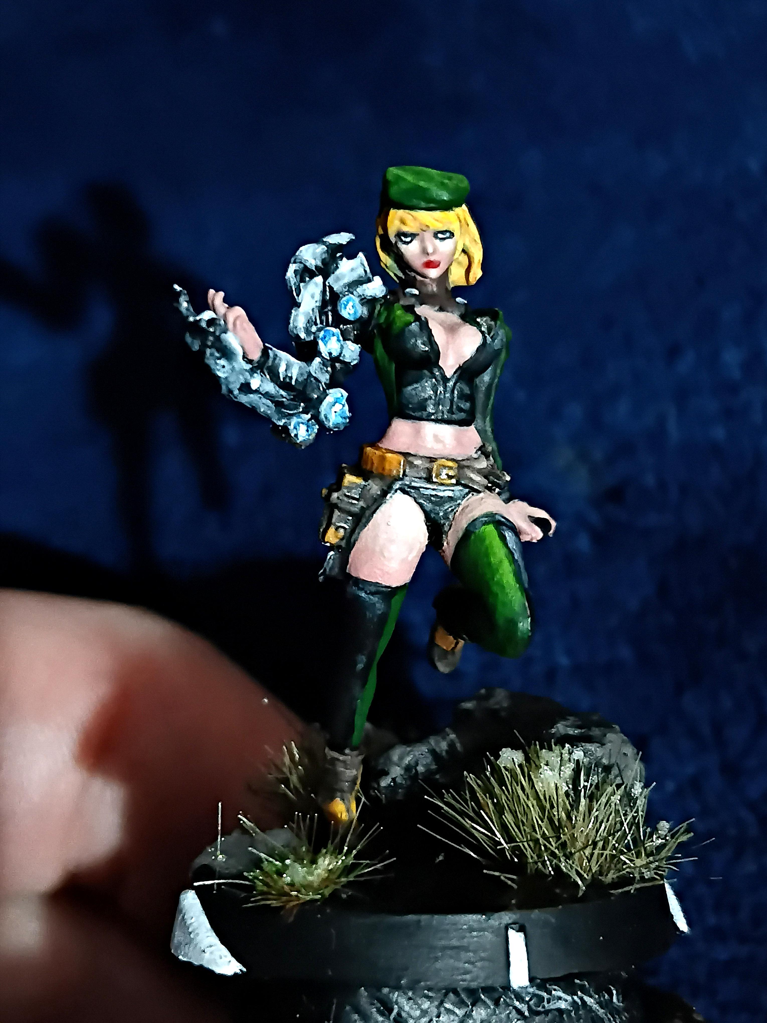 Blonde, Cute, Engineer, Girl, Green And Black, Infinity, Miniature, Non-Metallic Metal, Not Metallic Metal, Pano, Panoceania, Pinup, Robot, Tech-bee