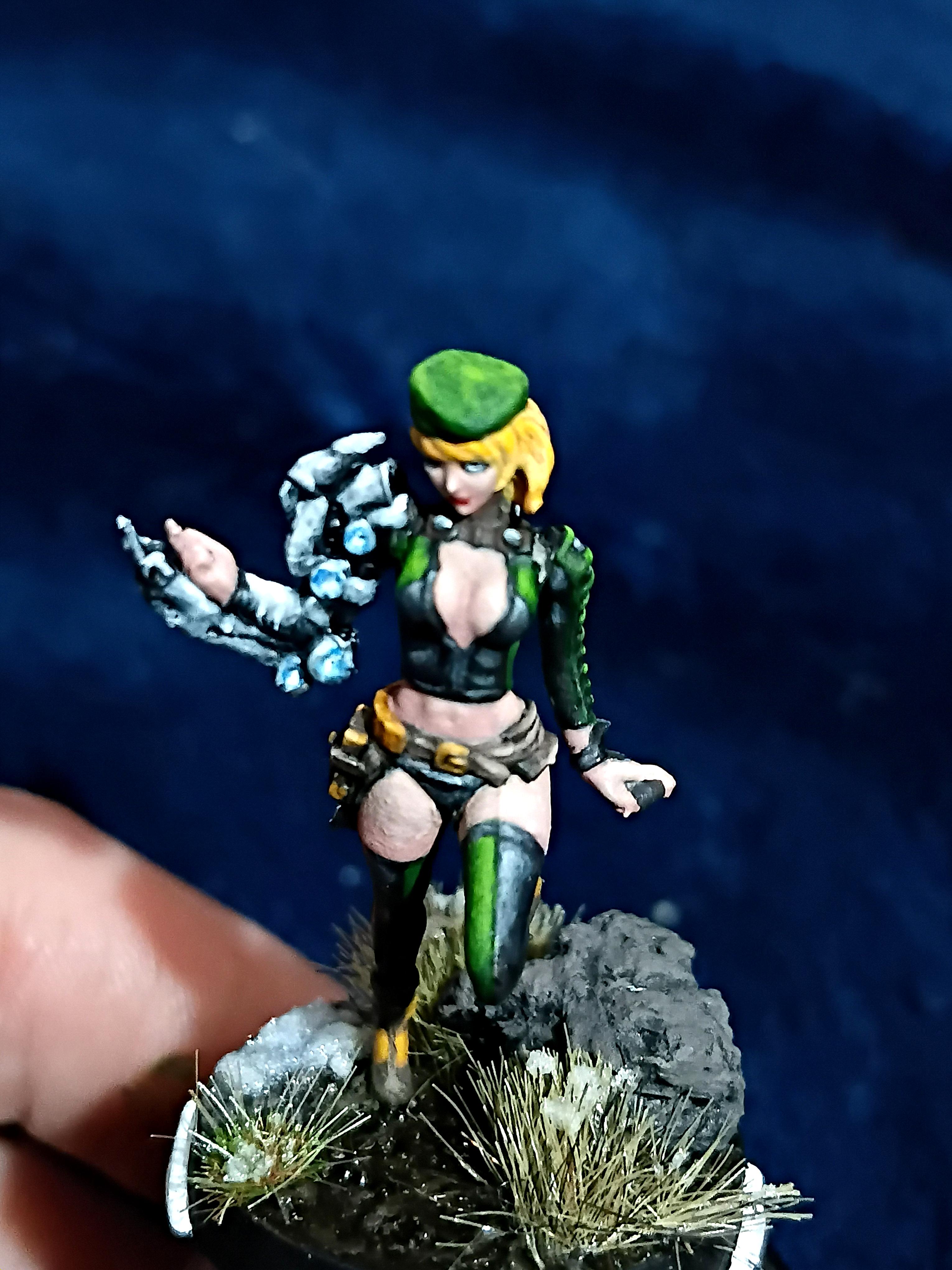 Blonde, Cute, Engineer, Girl, Green And Black, Infinity, Miniature, Non-Metallic Metal, Not Metallic Metal, Pano, Panoceania, Pinup, Robot, Tech-bee