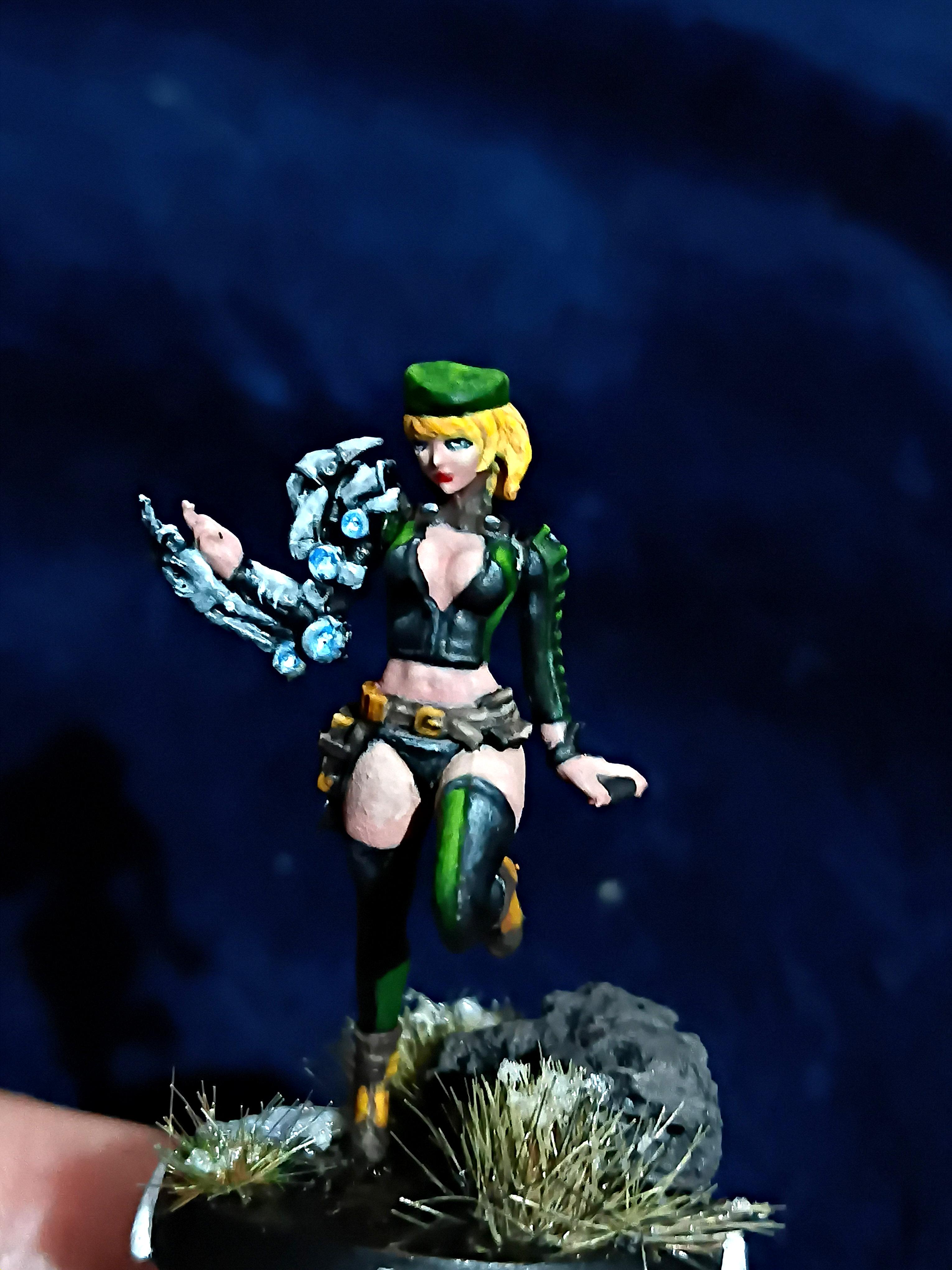 Blonde, Cute, Engineer, Girl, Green And Black, Infinity, Miniature, Non-Metallic Metal, Not Metallic Metal, Pano, Panoceania, Pinup, Robot, Tech-bee