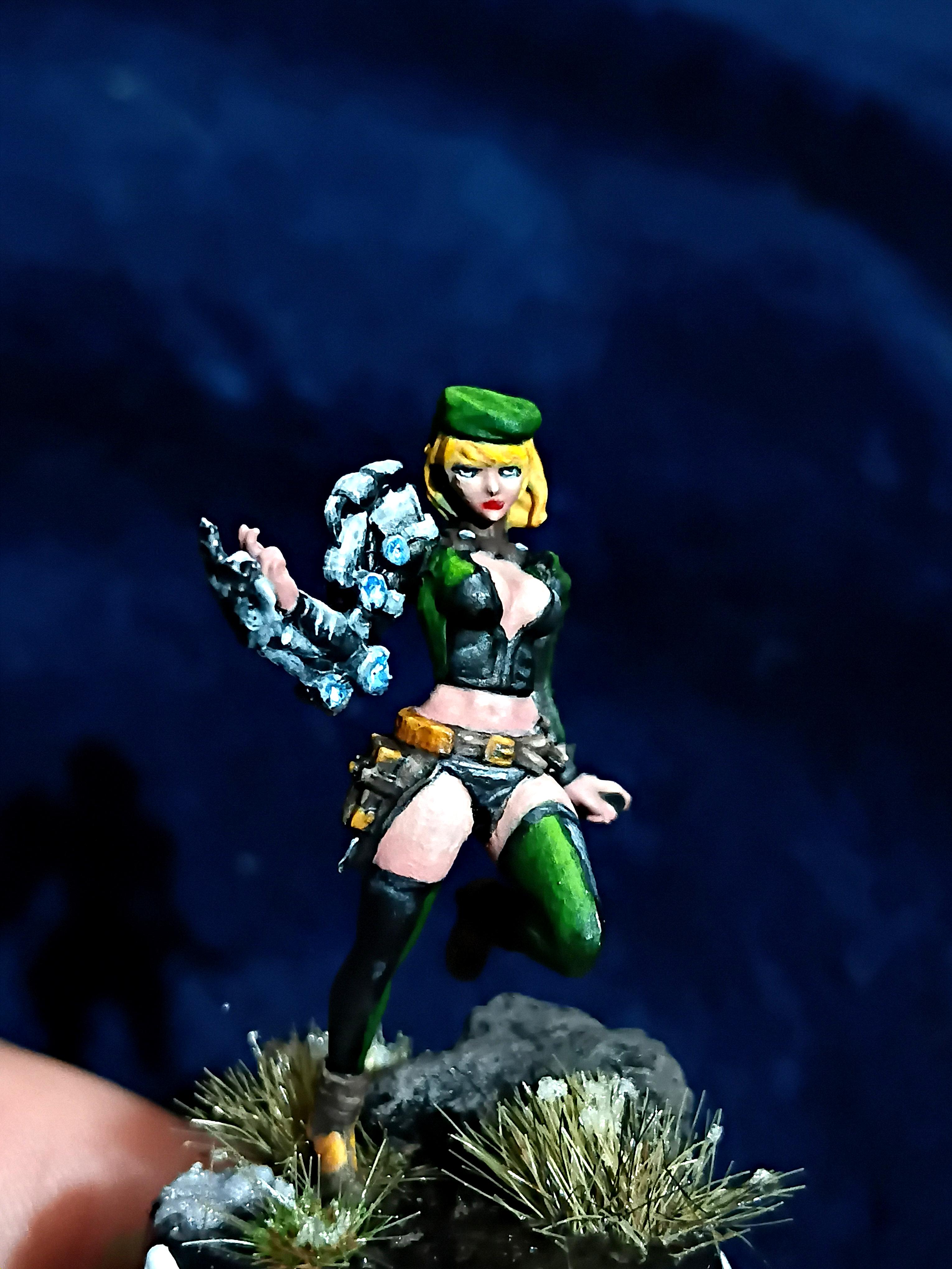Blonde, Cute, Engineer, Girl, Green And Black, Infinity, Miniature, Non-Metallic Metal, Not Metallic Metal, Pano, Panoceania, Pinup, Robot, Tech-bee