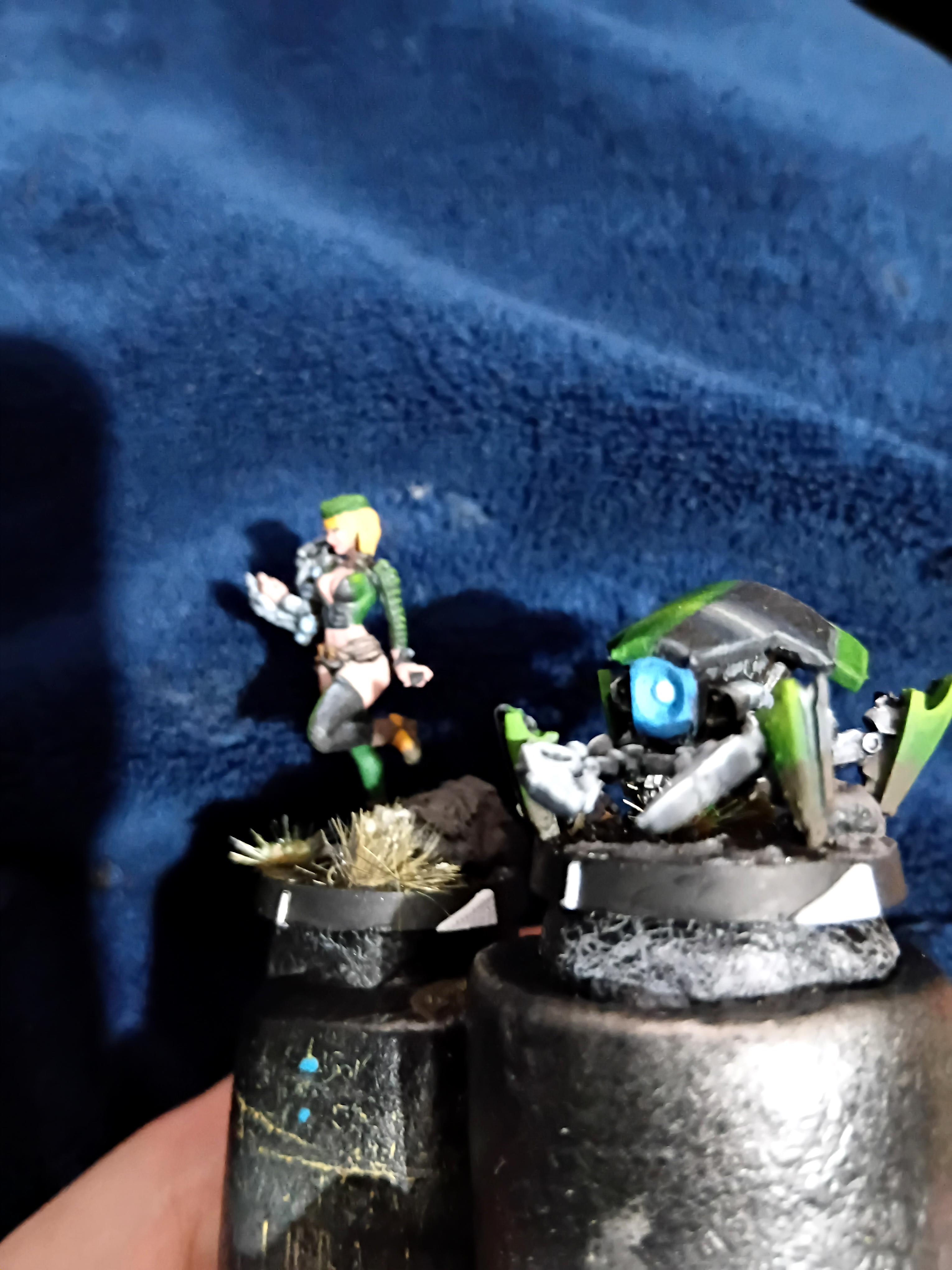 Blonde, Cute, Engineer, Girl, Green And Black, Infinity, Miniature, Non-Metallic Metal, Not Metallic Metal, Pano, Panoceania, Pinup, Robot, Tech-bee