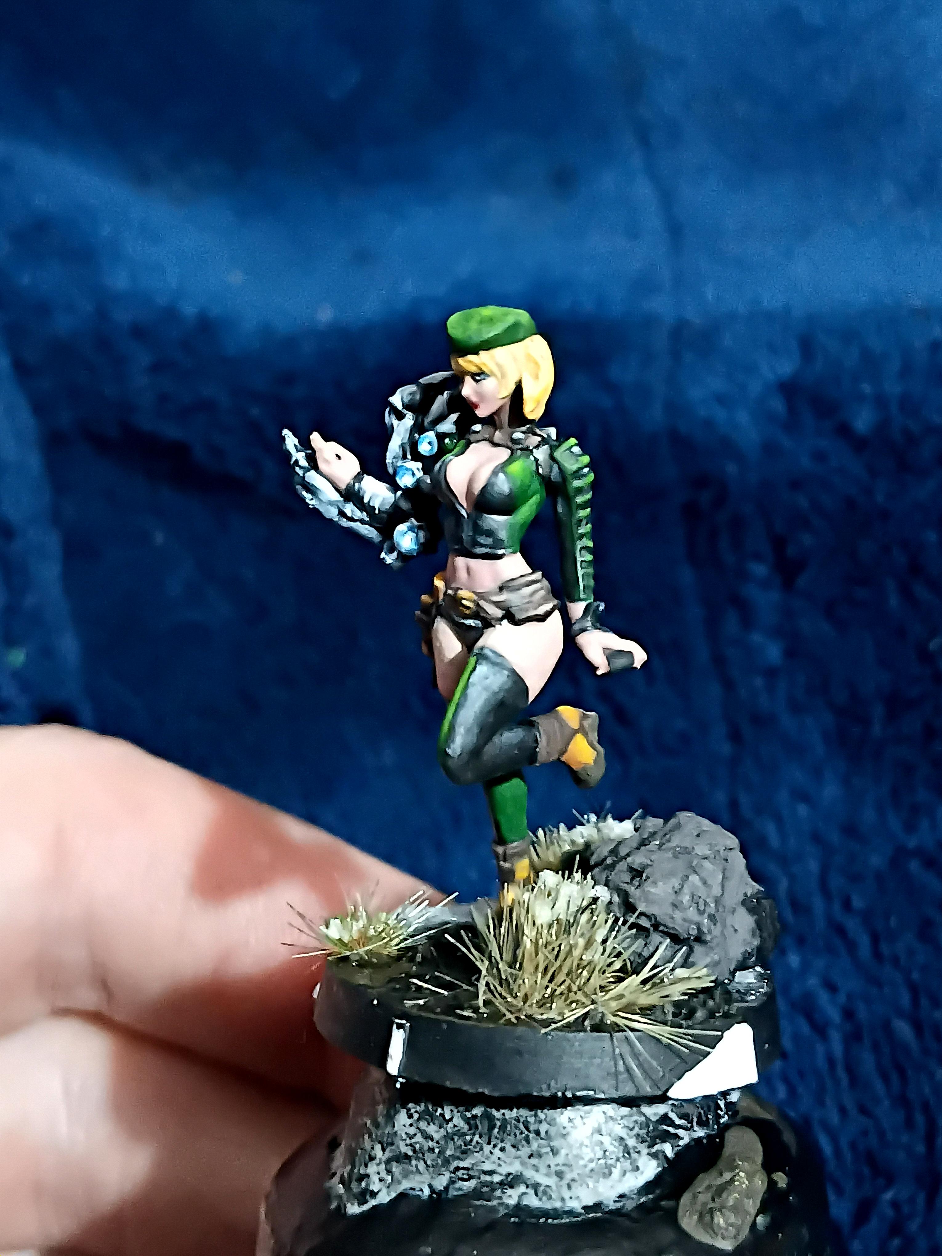 Blonde, Cute, Engineer, Girl, Green And Black, Infinity, Miniature, Non-Metallic Metal, Not Metallic Metal, Pano, Panoceania, Pinup, Robot, Tech-bee