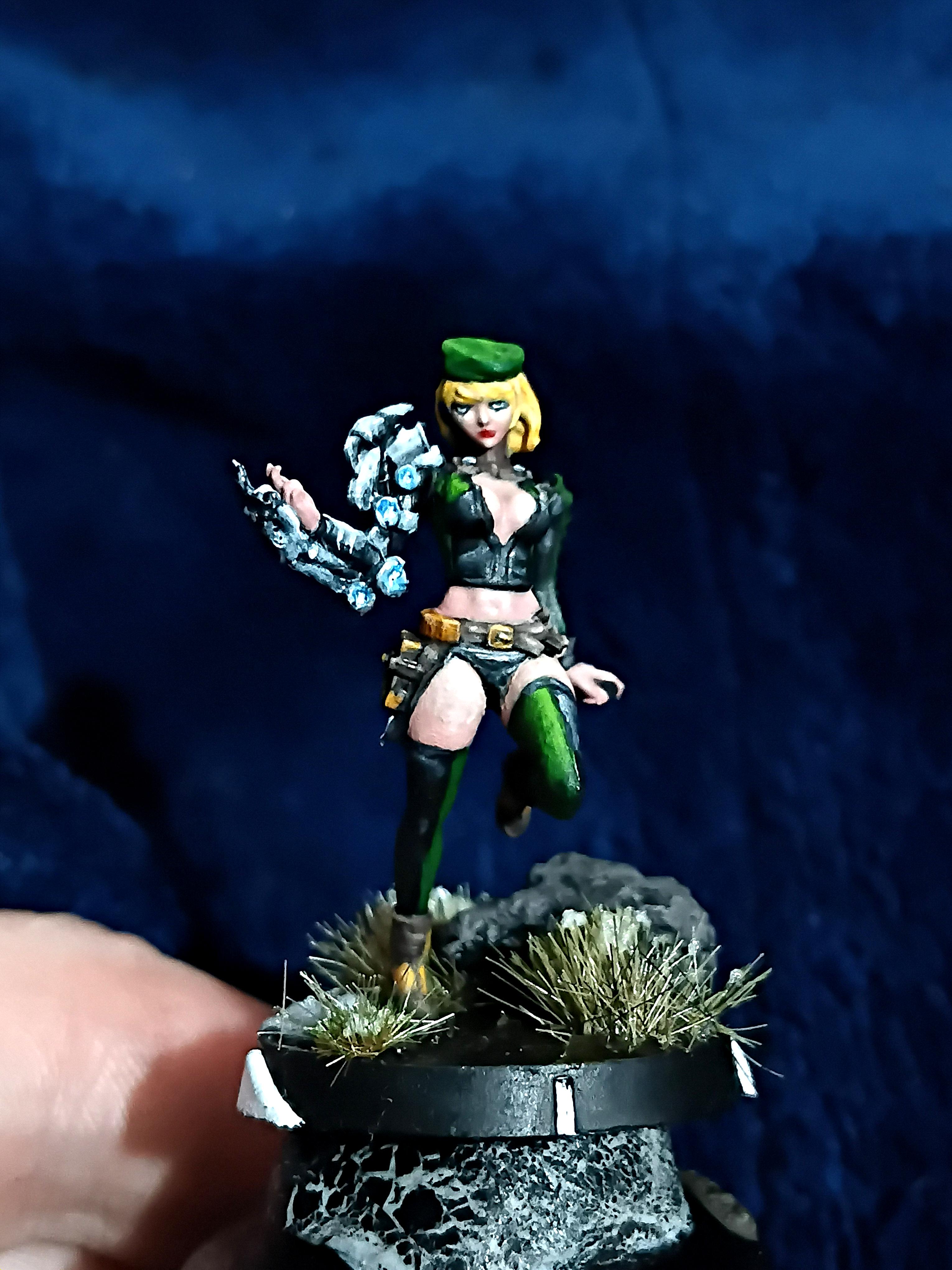 Blonde, Cute, Engineer, Girl, Green And Black, Infinity, Miniature, Non-Metallic Metal, Not Metallic Metal, Pano, Panoceania, Pinup, Robot, Tech-bee
