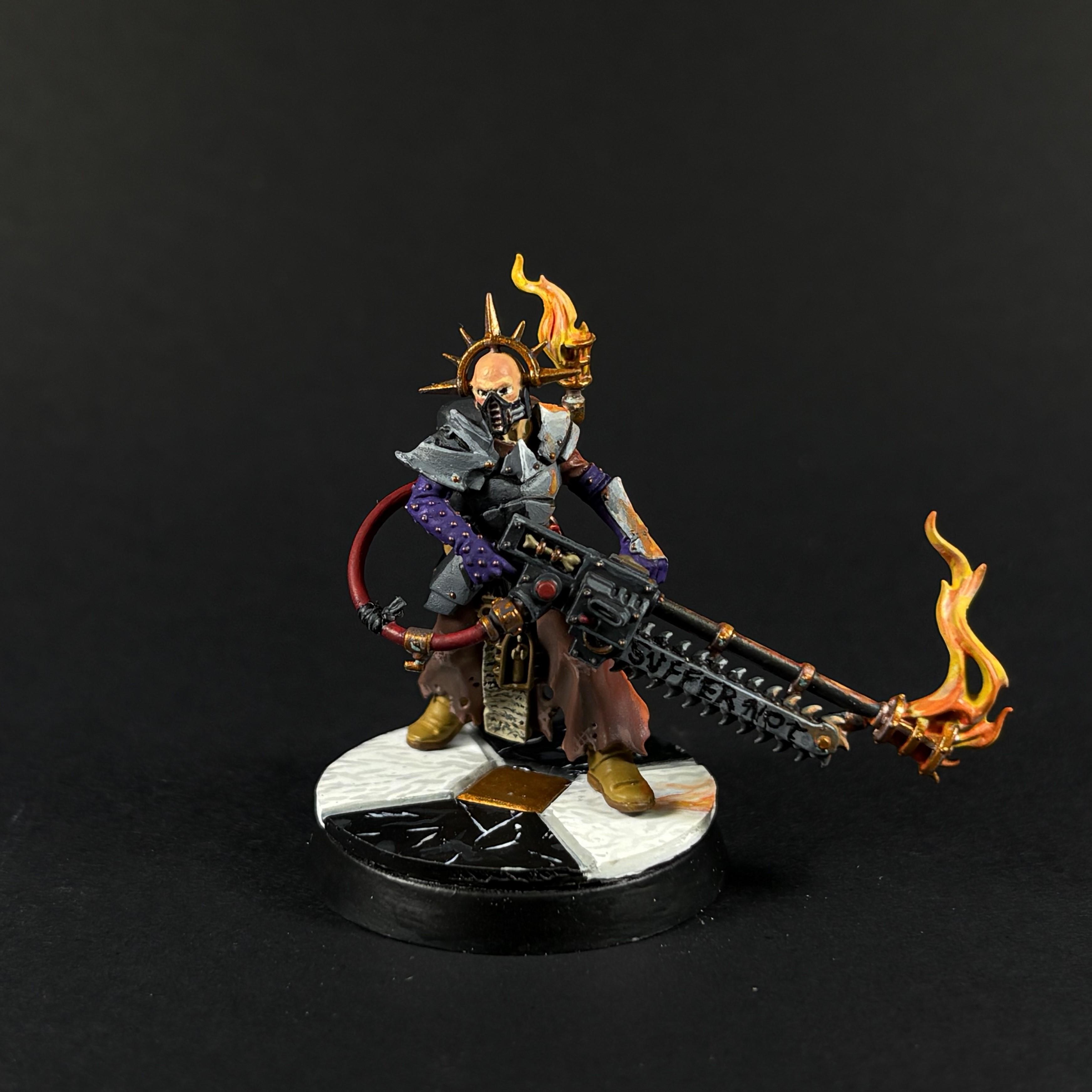 Blackstone Fortress, Flames, Imperium, Ministorum Priest With Vindicator, Non-Metallic Metal, Object Source Lighting, Pious Vorne, Sisters Of Battle, Suffer Not, Warhammer 40,000