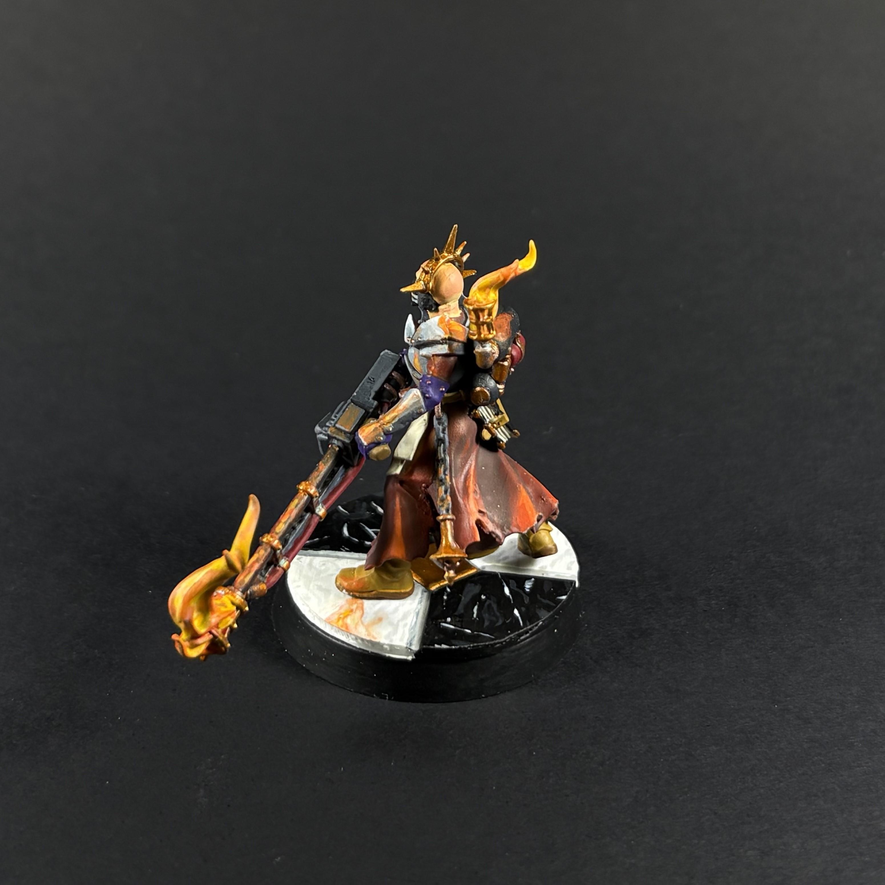 Blackstone Fortress, Flames, Imperium, Ministorum Priest With Vindicator, Non-Metallic Metal, Object Source Lighting, Pious Vorne, Sisters Of Battle, Suffer Not, Warhammer 40,000
