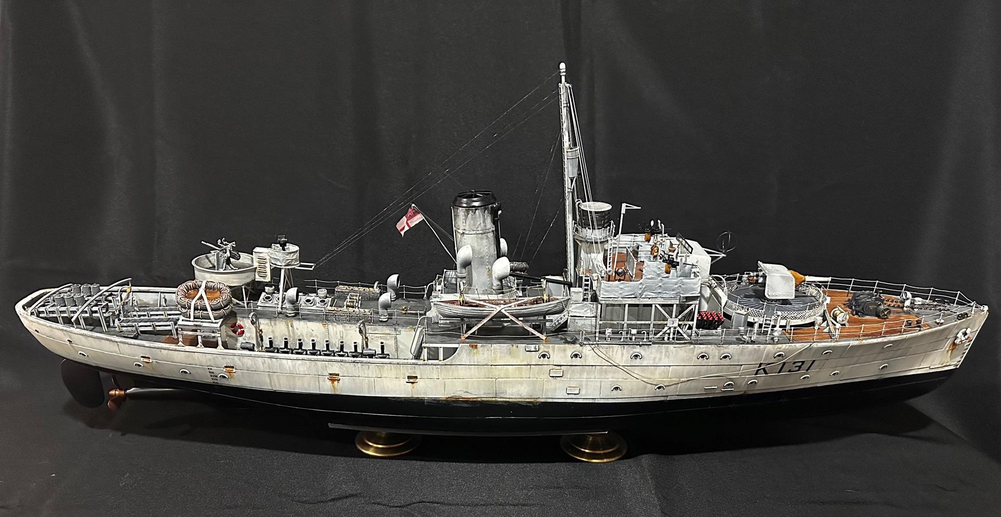 1/72 Scale, Corvette, Flower Class Corevette, Hmcs Chilliwack Starboard View, Model Ship, Painted, Weathered, World War Two, Ww 2