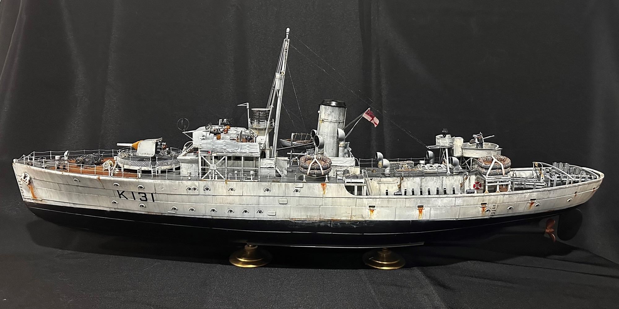 1/72 Scale, Corvette, Flower Class Corevette, Hmcs Chilliwack Port View, Model Ship, Painted, Weathered, World War Two, Ww 2
