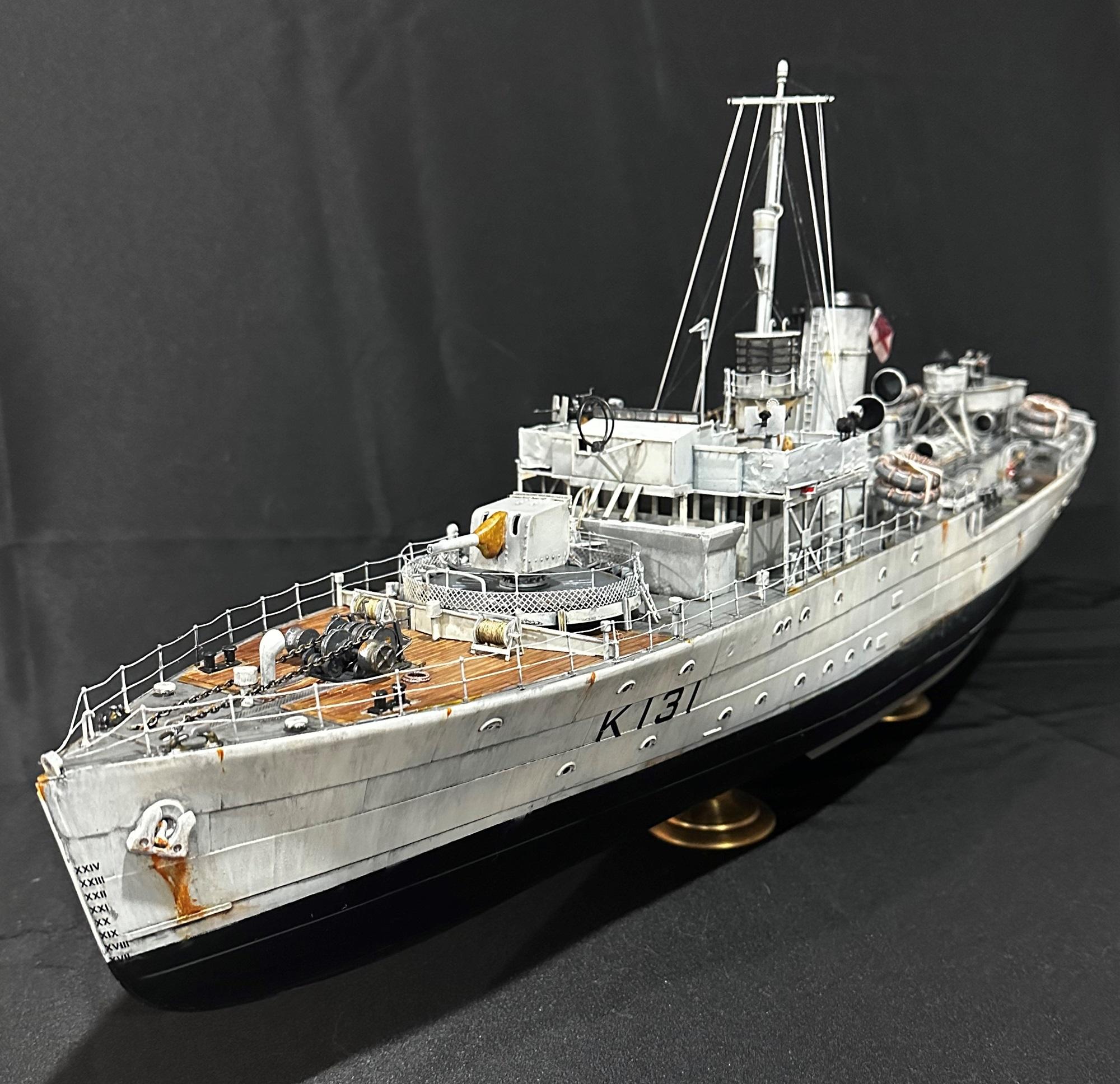 1/72 Scale, Corvette, Flower Class Corevette, Hmcs Chilliwack Port Bow, Model Ship, Painted, Weathered, World War Two, Ww 2