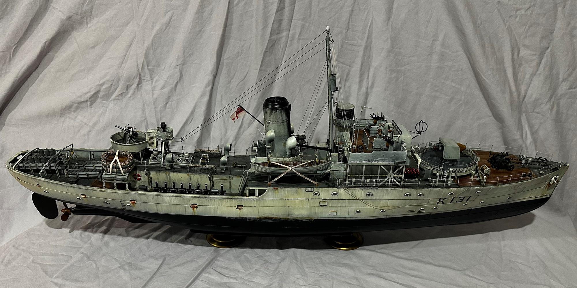 1/72 Scale, Corvette, Flower Class Corevette, Hmcs Chilliwack 44 Weathering, Hmcs Chilliwack Starboard View 1944, Model Ship, Painted, Weathered, World War Two, Ww 2