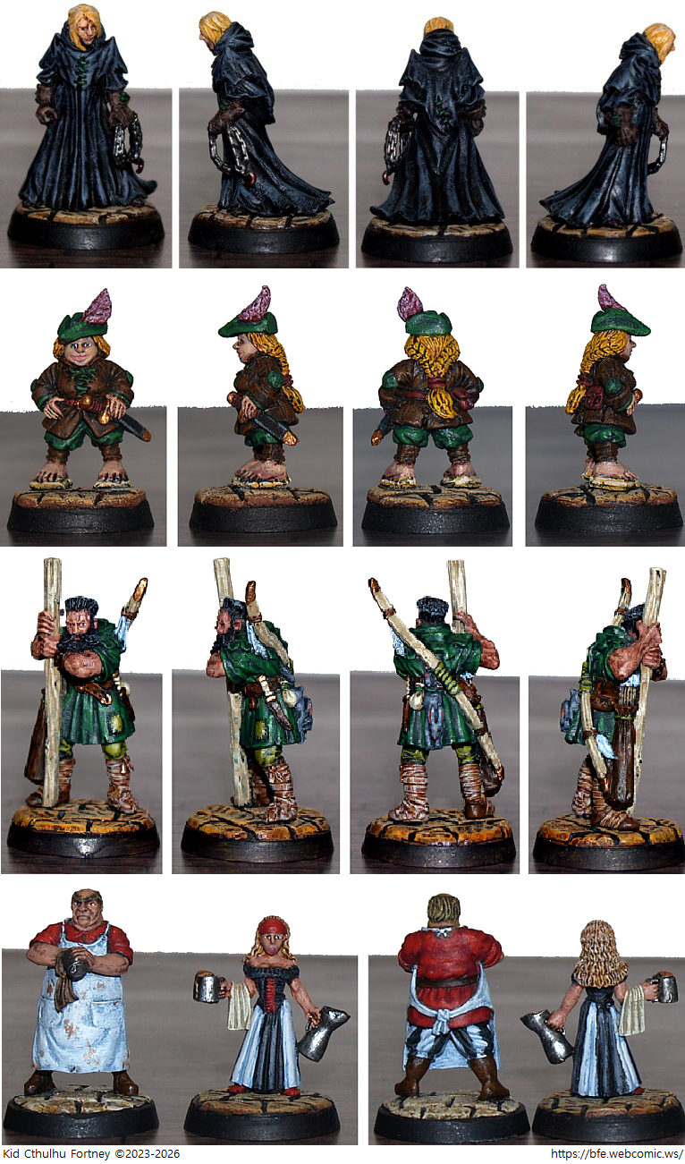 Barkeeper, Bfe, Civilian, Games Workship, Halflings, Hasslefree, Heresy Miniatures, Midlam, Oubliette, Reaper, Townsfolk